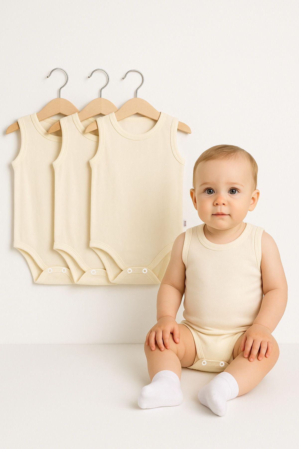 Trend Bebe Butik 3’lü Bebek Zıbın Seti | Pamuklu Kolsuz Çıtçıtlı Yazlık Body Erkek & Kız Bebek İçin Unisex Badi Tulum