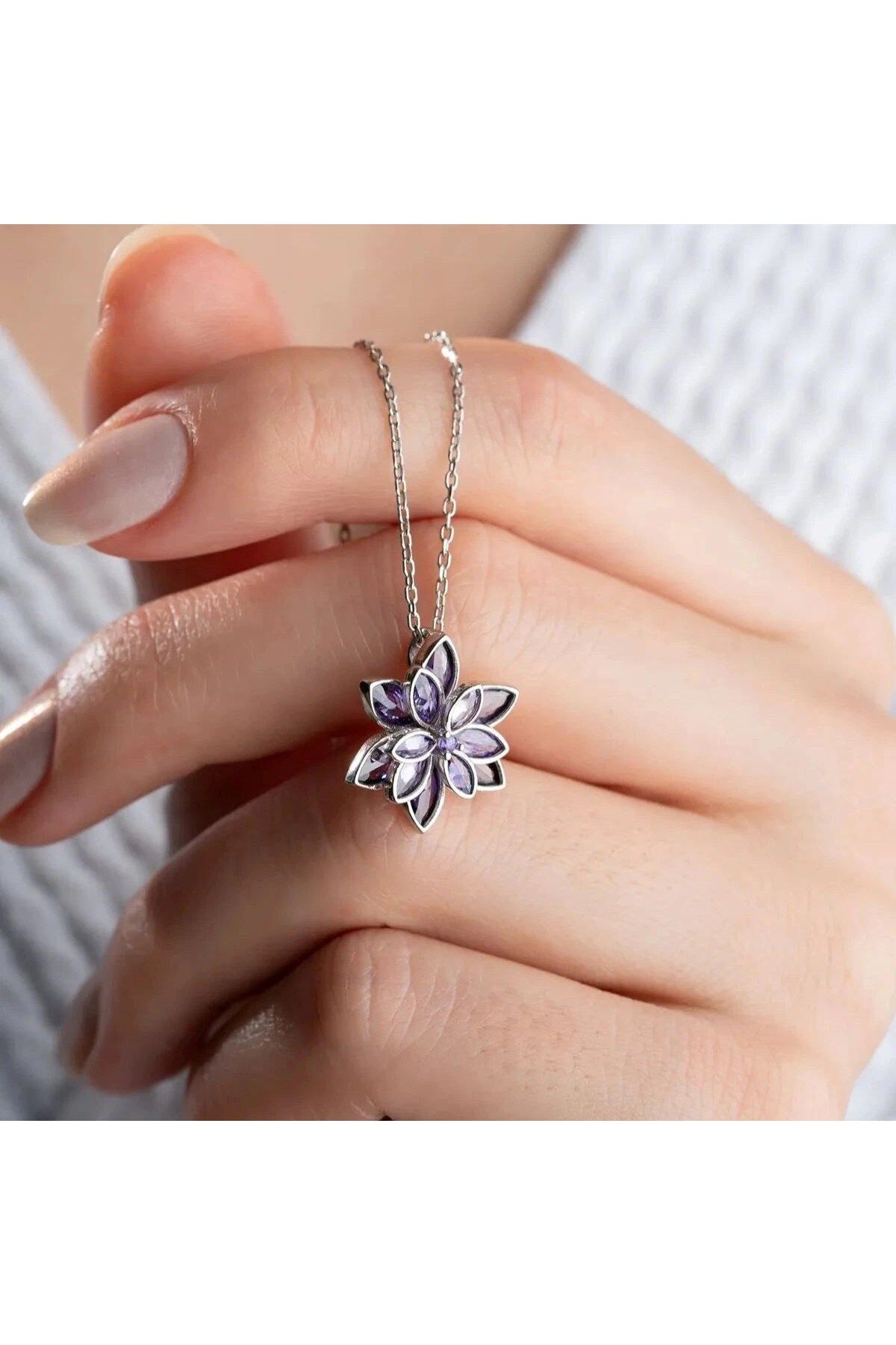 beonejewelry MOR LOTUS ÇİÇEĞİ KOLYE | 925 GÜMÜŞ
