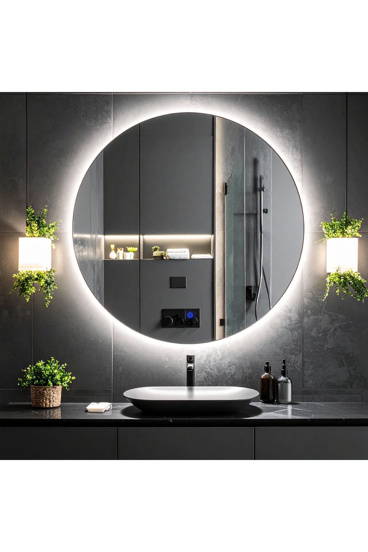 lumora mirror design Swirl Beyaz Led'li Lazer Kumlamalı Lavabo & Banyo Aynası (Dokunmatik Sensörlü)