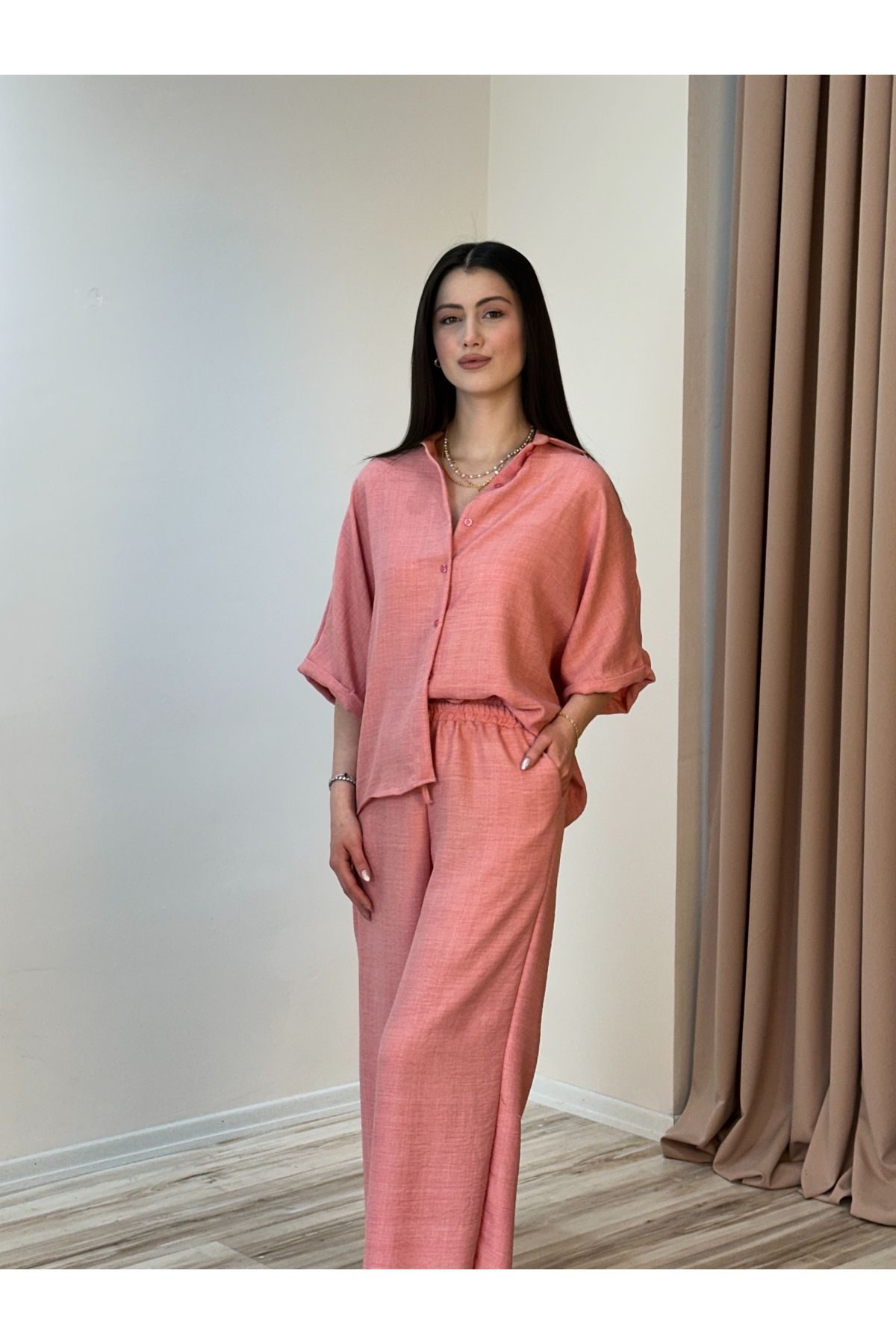 BY SE'MAS WEAR DAİLY KETEN PANTOLON OVERSİZE GÖMLEK İKİLİ TAKIM