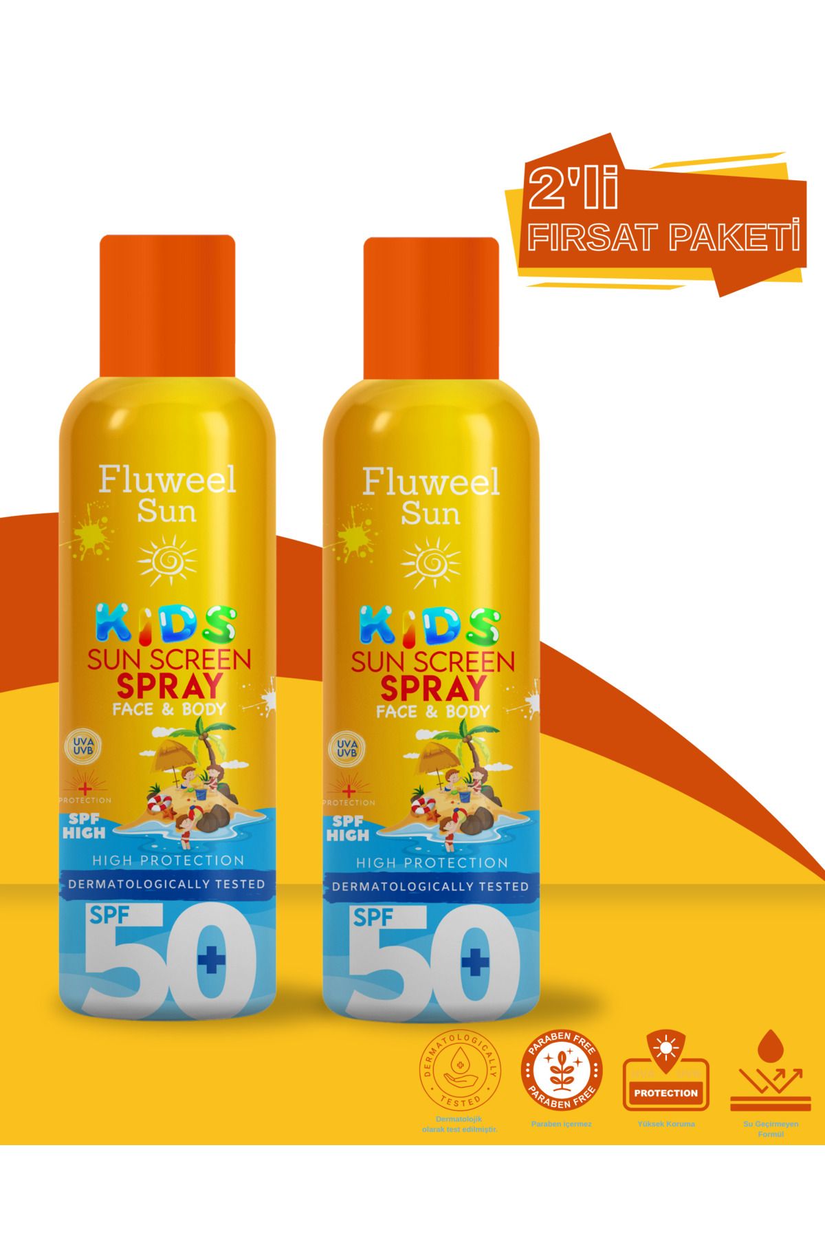 Fluweel Aerosol Sun Screen Çocuk Güneş Koruyucu Transparan Sprey 50+ Spf 200 ml 2'li Paket