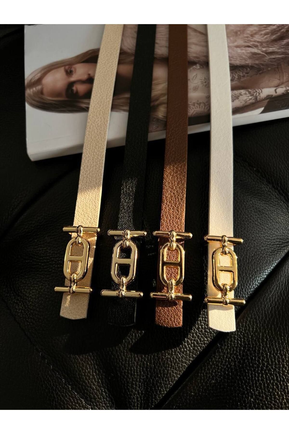 Damla 4'lü Fırsat Ürün Gold Tokalı İnce Kemer, Pantolon Kemeri, Gömlek Kemeri, Ceket Kemeri, Elbise Kemeri