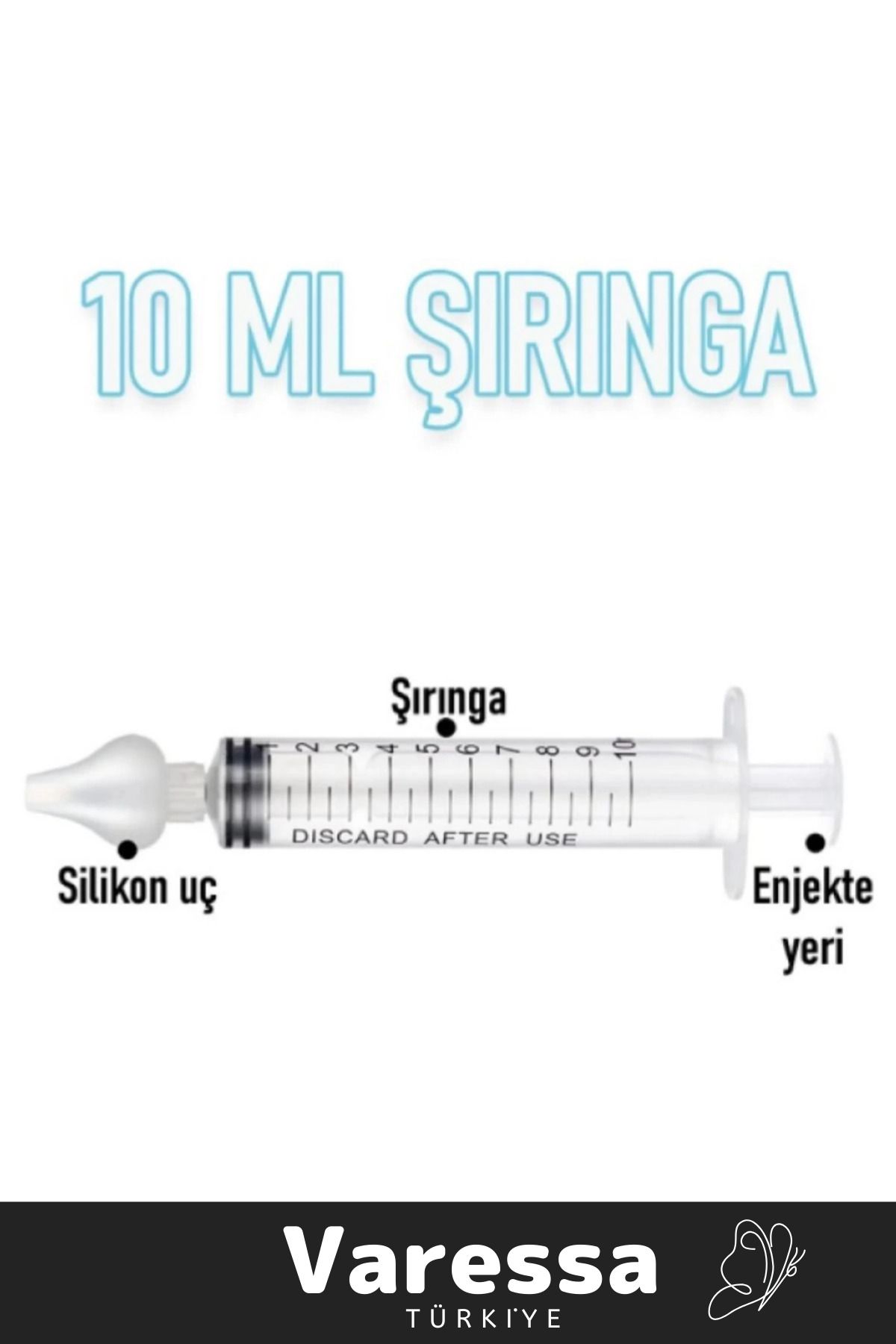 VARESSA Silikon Uçlu 10ml Kapasiteli 12 cm Uzunluk 2'li Bebek Burun Temizleme Şırıngası Aspiratörü