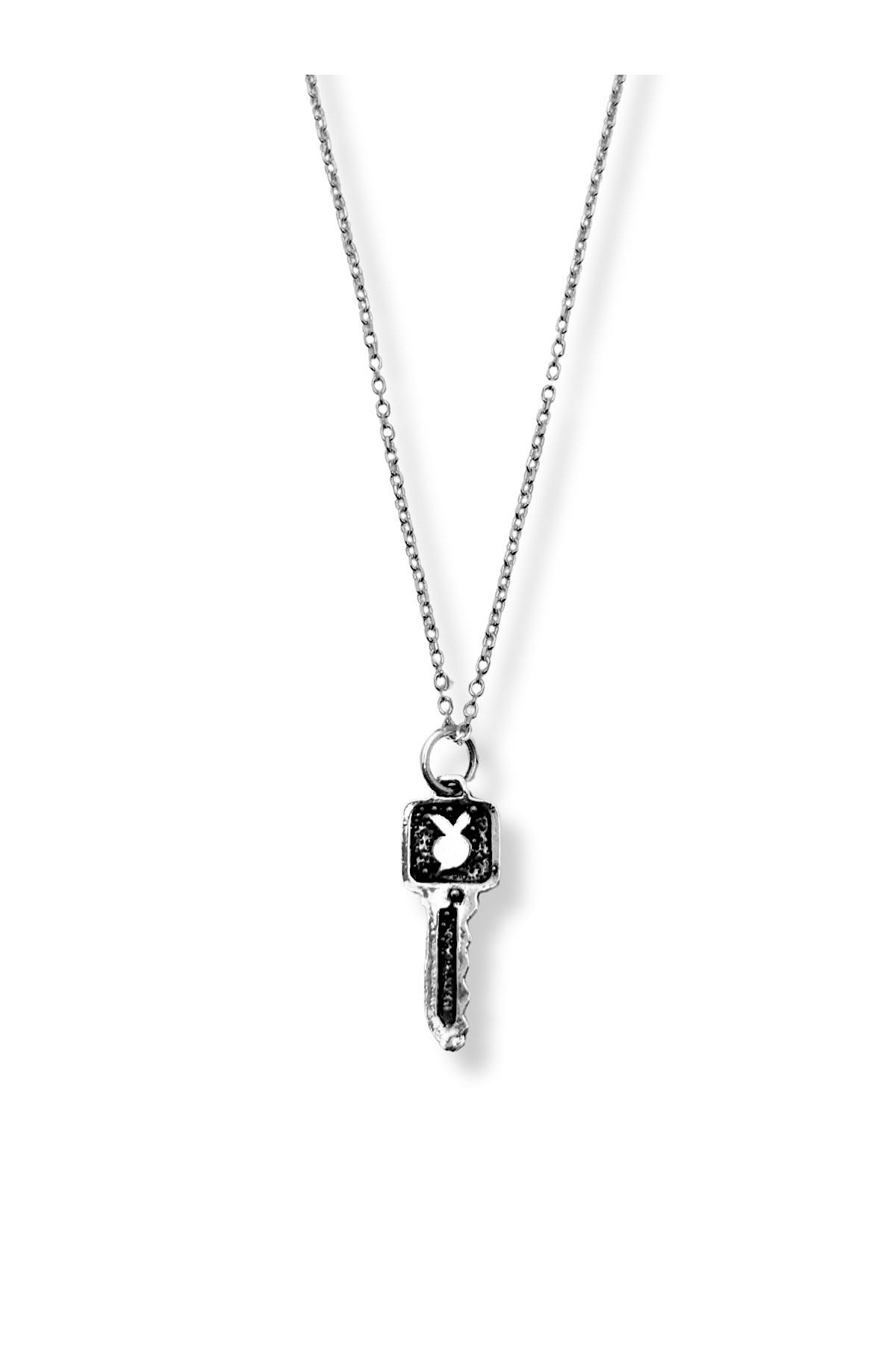 oya silver Mini Oksitli Gümüş Anahtar Kolye 1x2.7CM