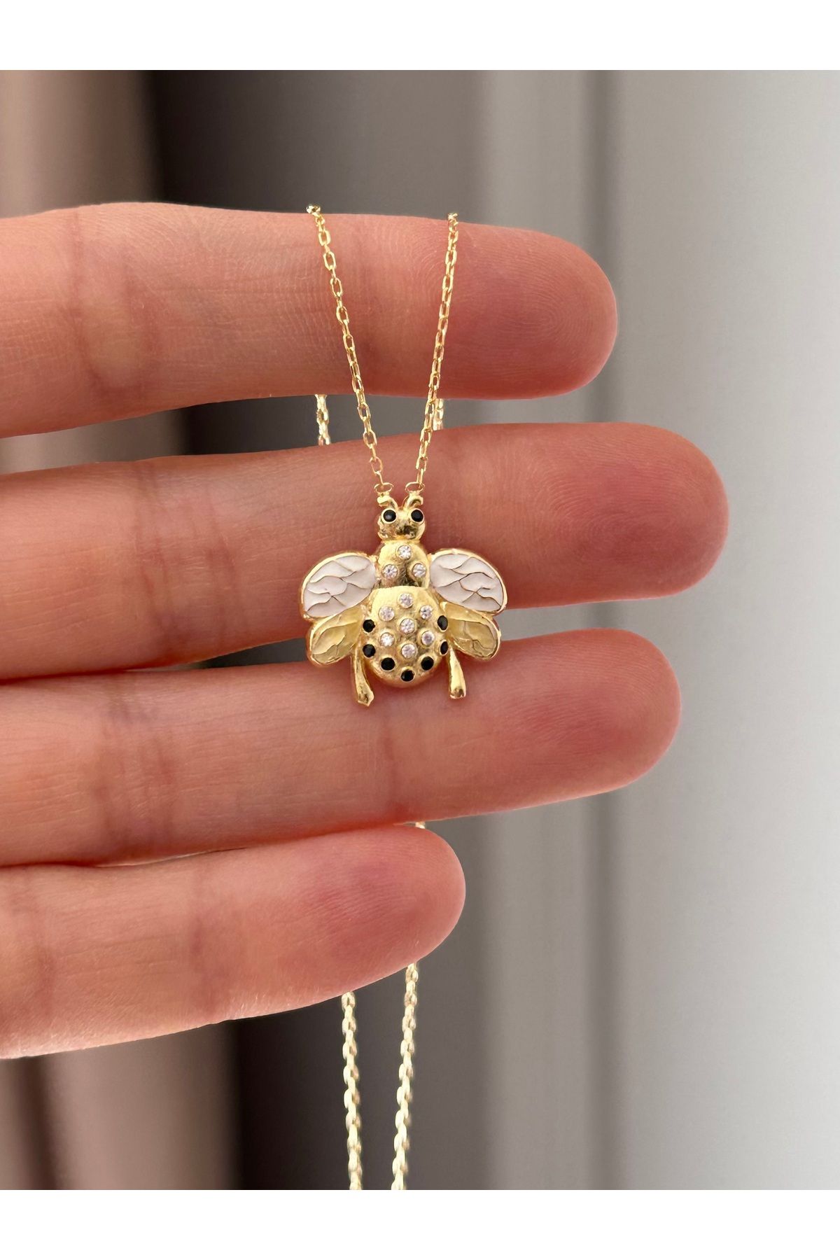 emy by emel luxury silver jewelry Altın Kaplama Arı Kolye 925 Ayar Gümüş