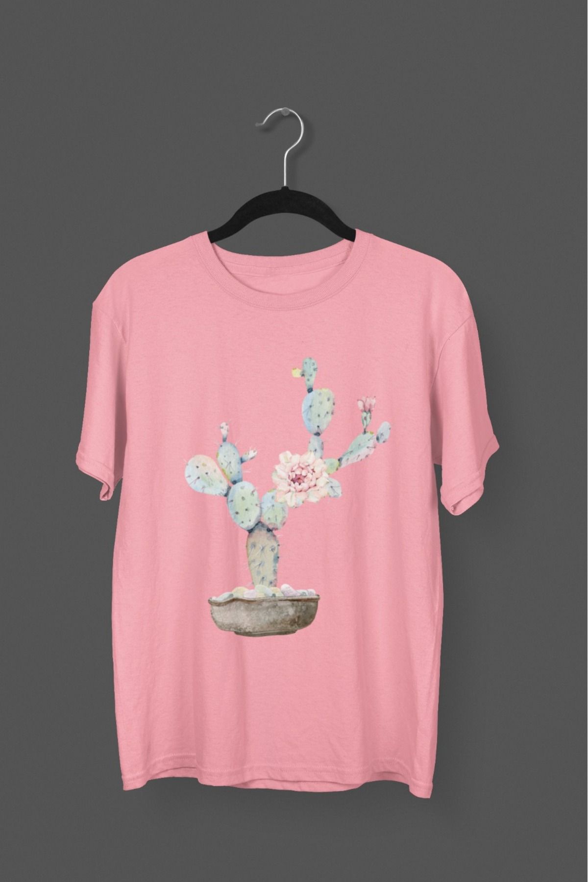 Butik ERKEK/KADIN -KAKTÜS- TRANSFER BASKILI YUVARLAK YAKA KISA KOL TİŞÖRT