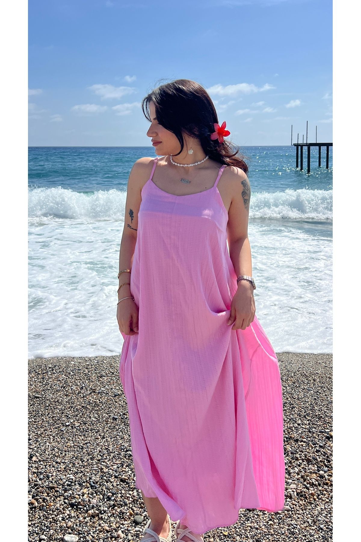 Butik PEMBE BOL KESİM SALAŞ ELBİSE