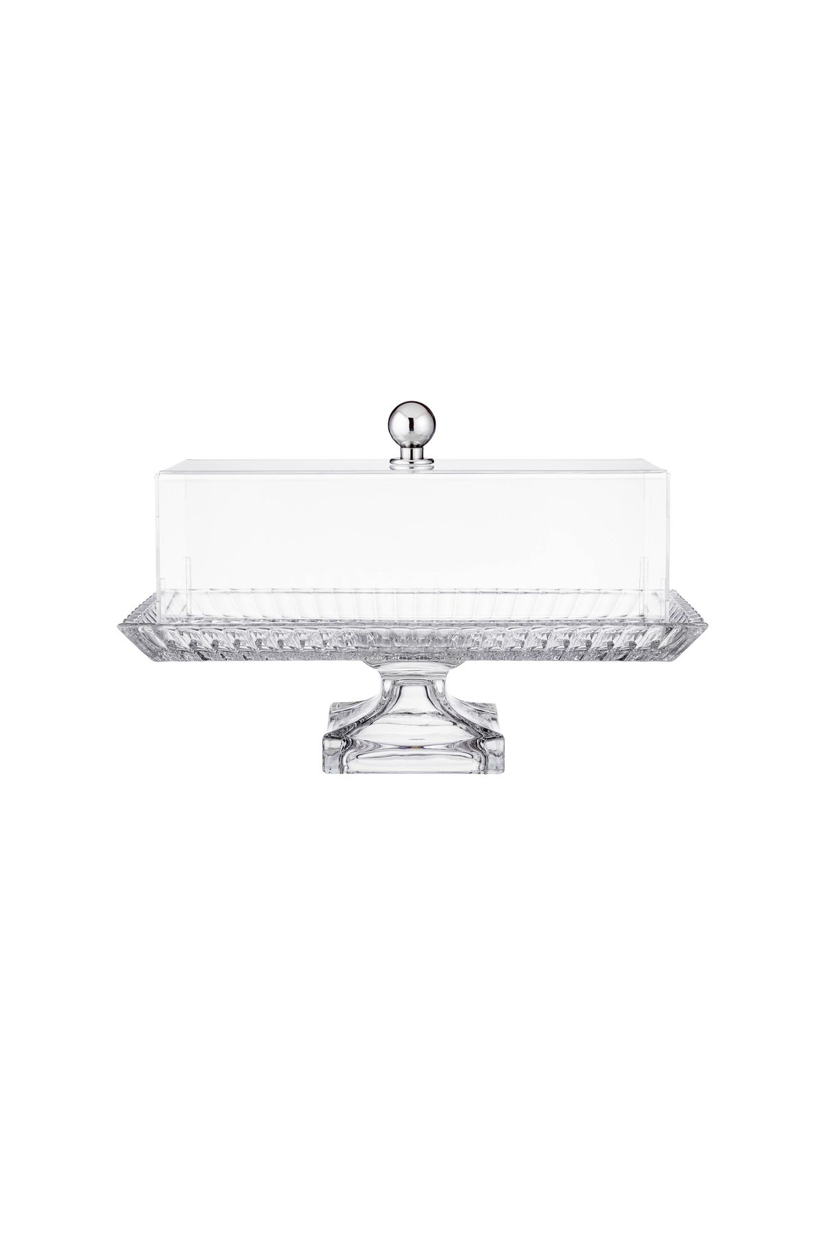 ABAREEK-Glass serving platter with base for sweets, fruits and nuts, multi-purpose, transparent with acrylic cover 1