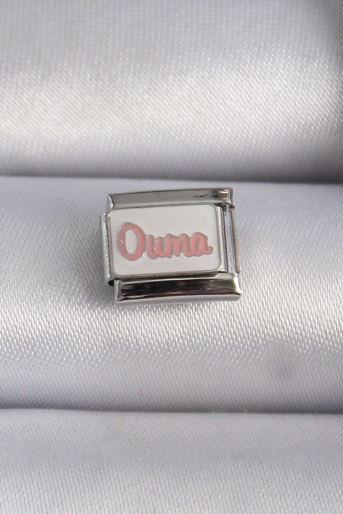 melfxxl eticaret 316L Çelik Gümüş Renk Beyaz Pembe Ouma İşlemeli Nomination Charm - Lisinya