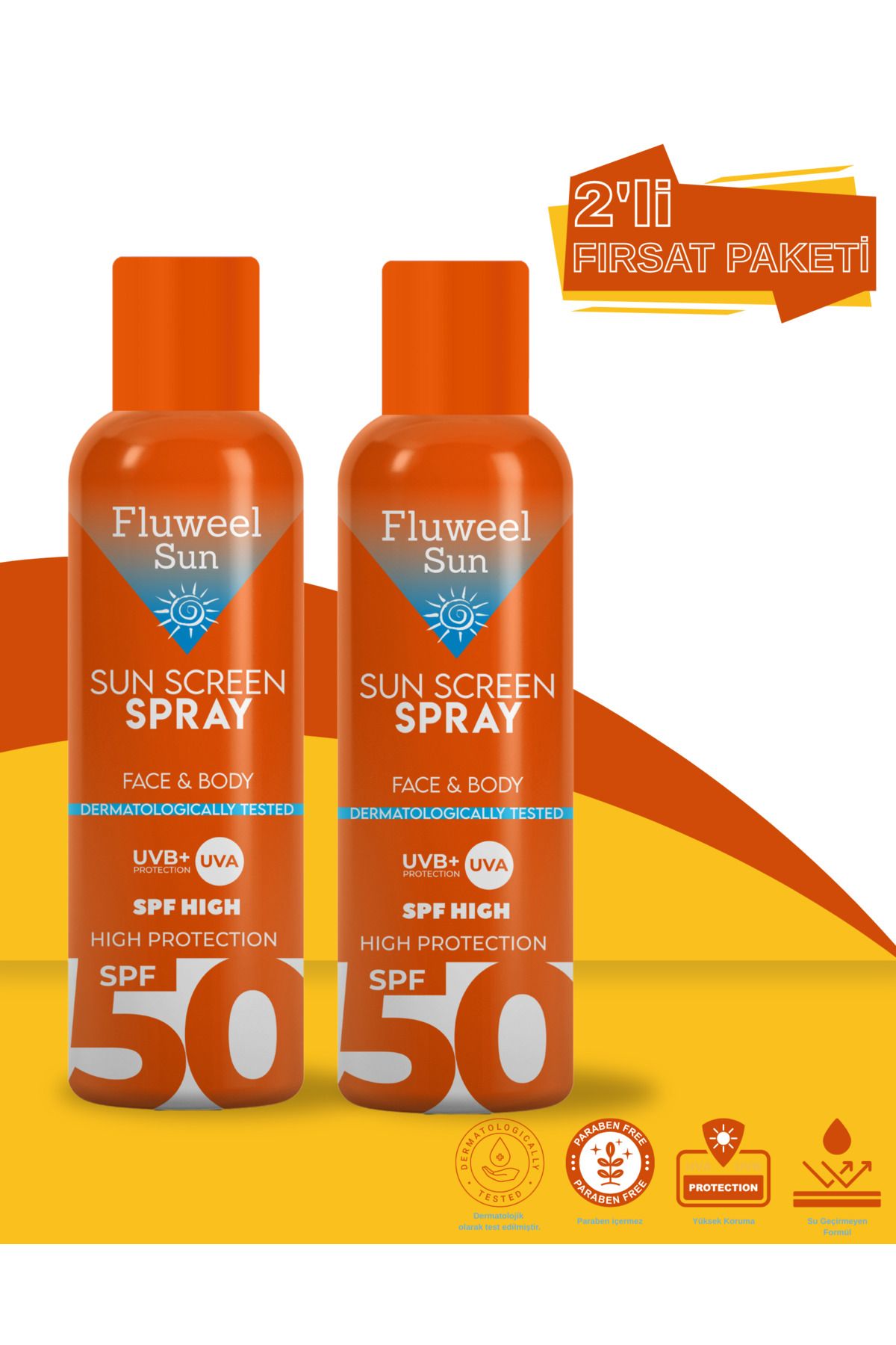 Fluweel Aerosol Güneş Koruyucu Transparan Sprey 50 SPF 2'li Paket