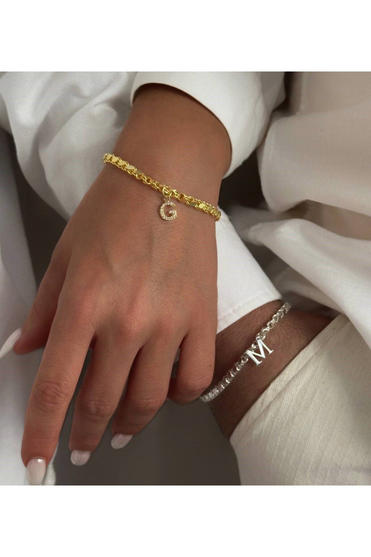 beonejewelry PULLU ZİNCİR HARFLİ BİLEKLİK | 925 GÜMÜŞ