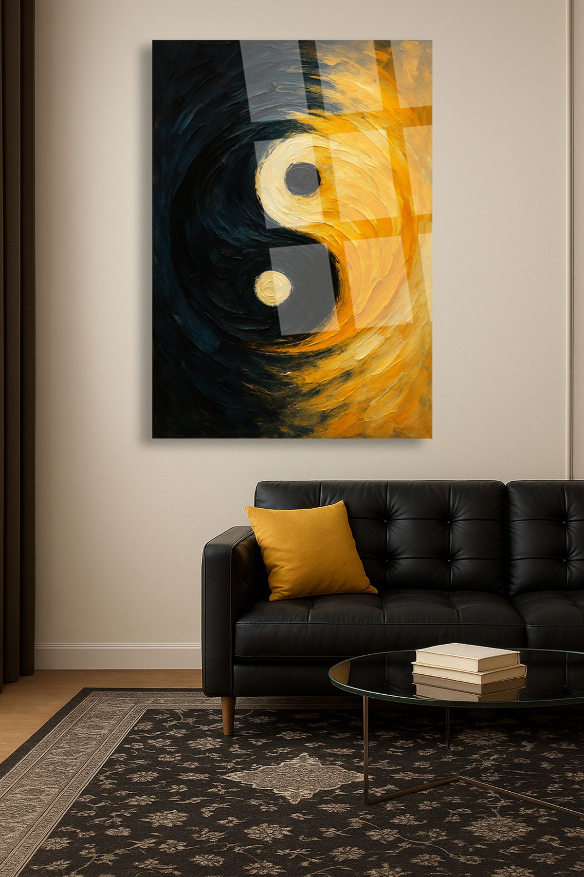 TAULART YİN YANG TASARIMI ULRTA CANLI RENKLER KIRILMAZ LÜKS MODERN DİKEY CAM TABLO EV HEDİYESİ