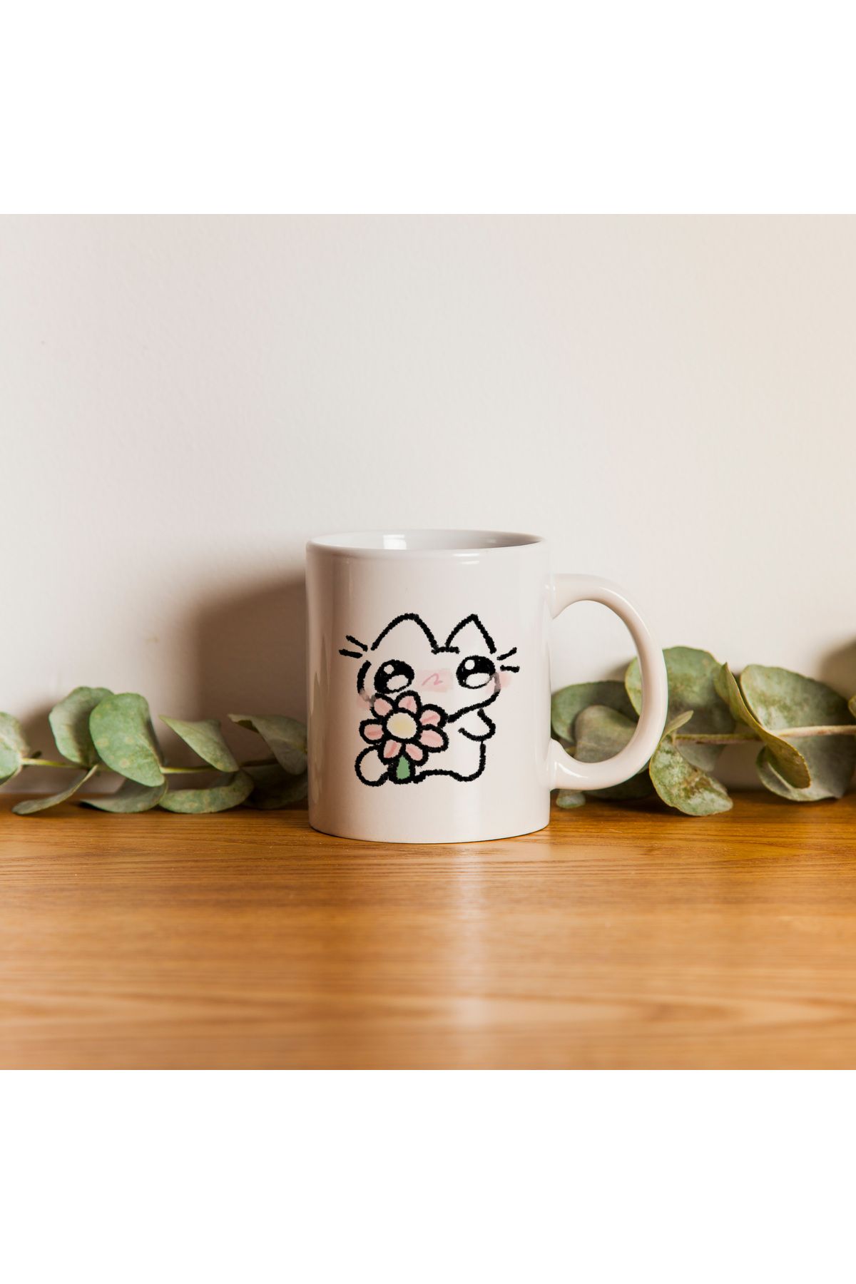 Ayabak Kupa Bardak - Utangaç Kedi Desenli Kupa Bardak - Hediyelik Kupa Bardak
