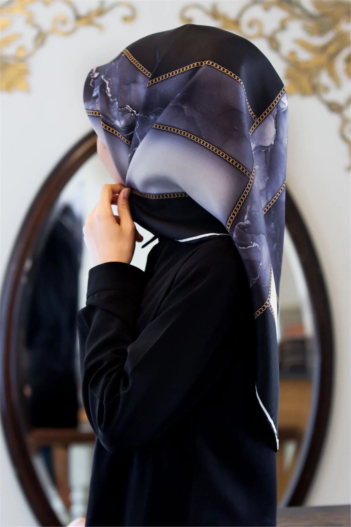 Vissona Twill İpek Eşarp Siyah, Gri