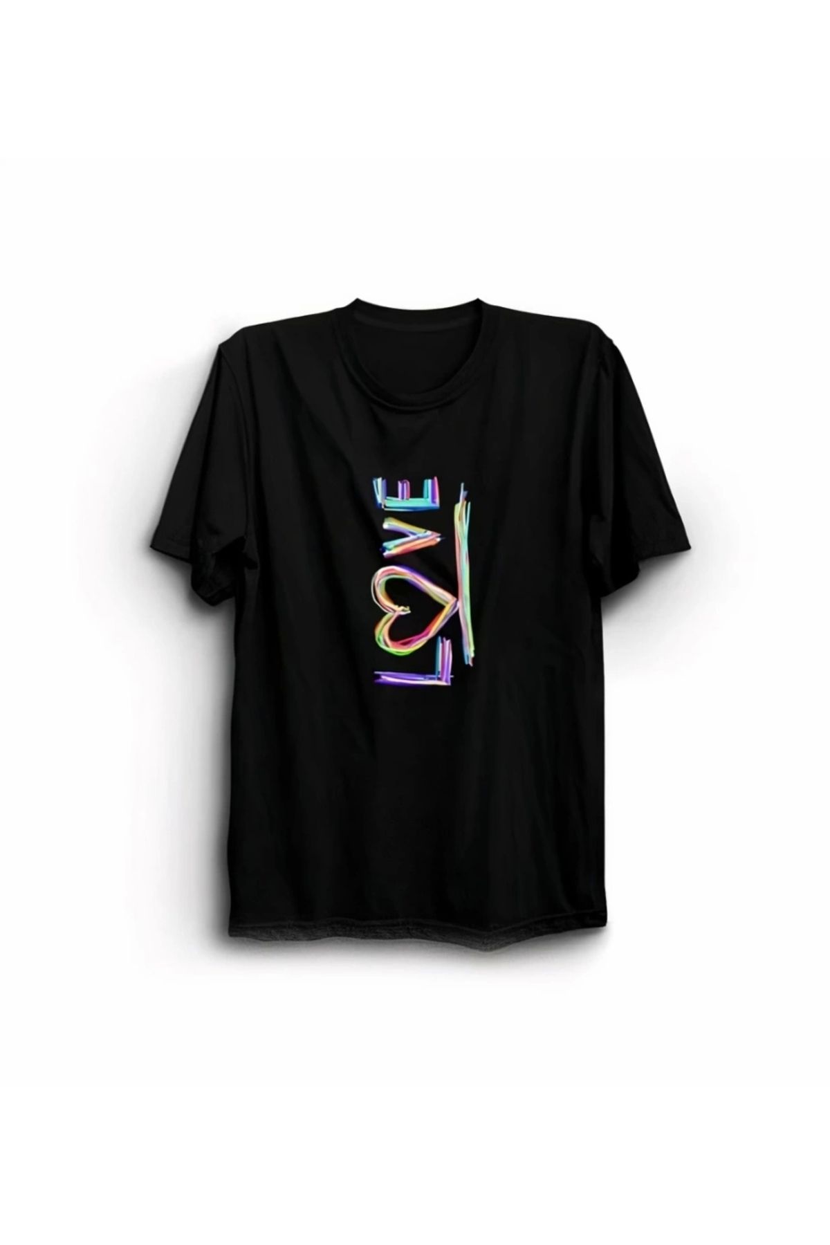 Kaplan Sevgililer Günü İçin Özel Tasarım Love Baskılı T-shirt - Siyah