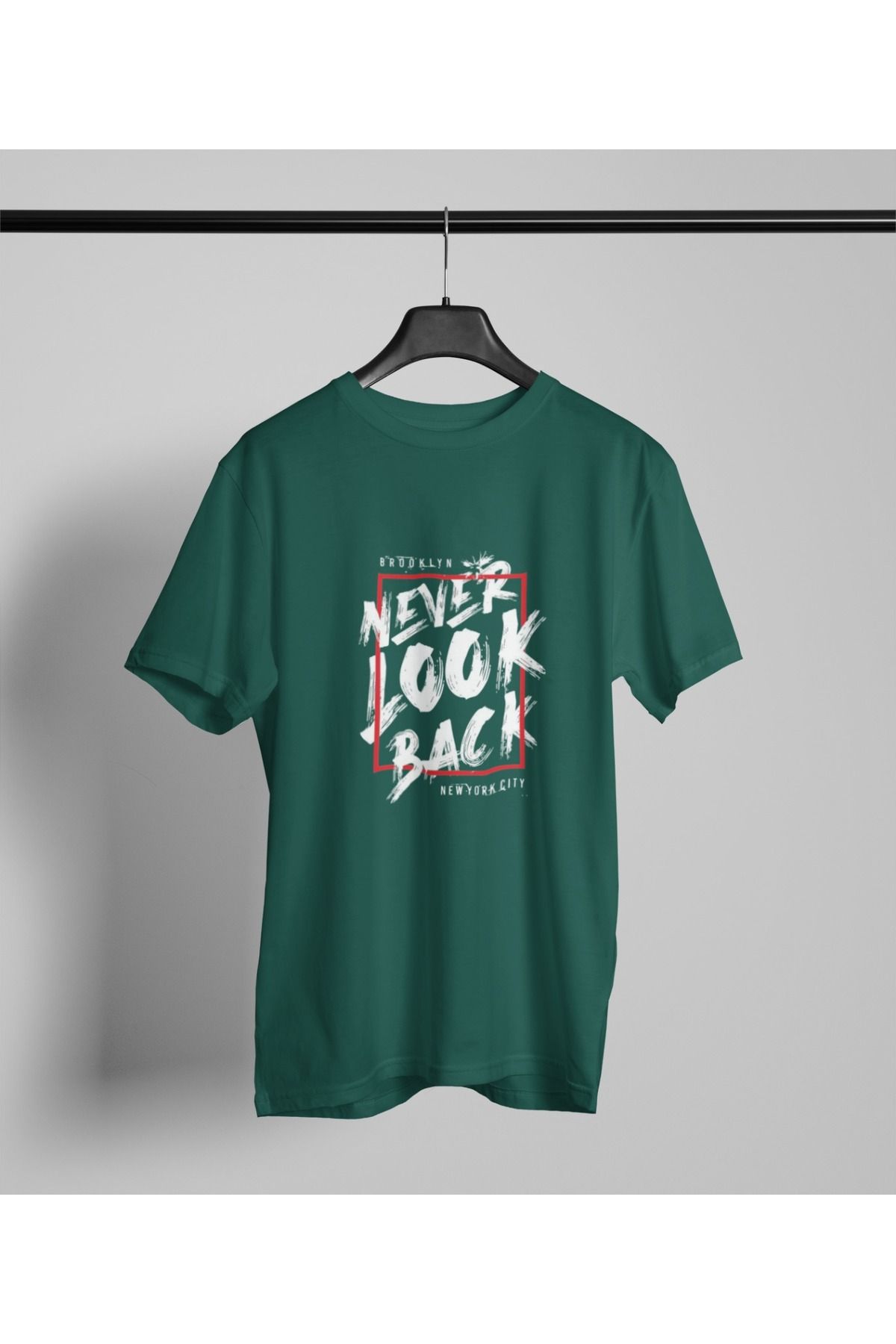 Butik ERKEK/KADIN -NEVER LOCK BACK- TRANSFER BASKILI YUVARLAK YAKA KISA KOL TİŞÖRT