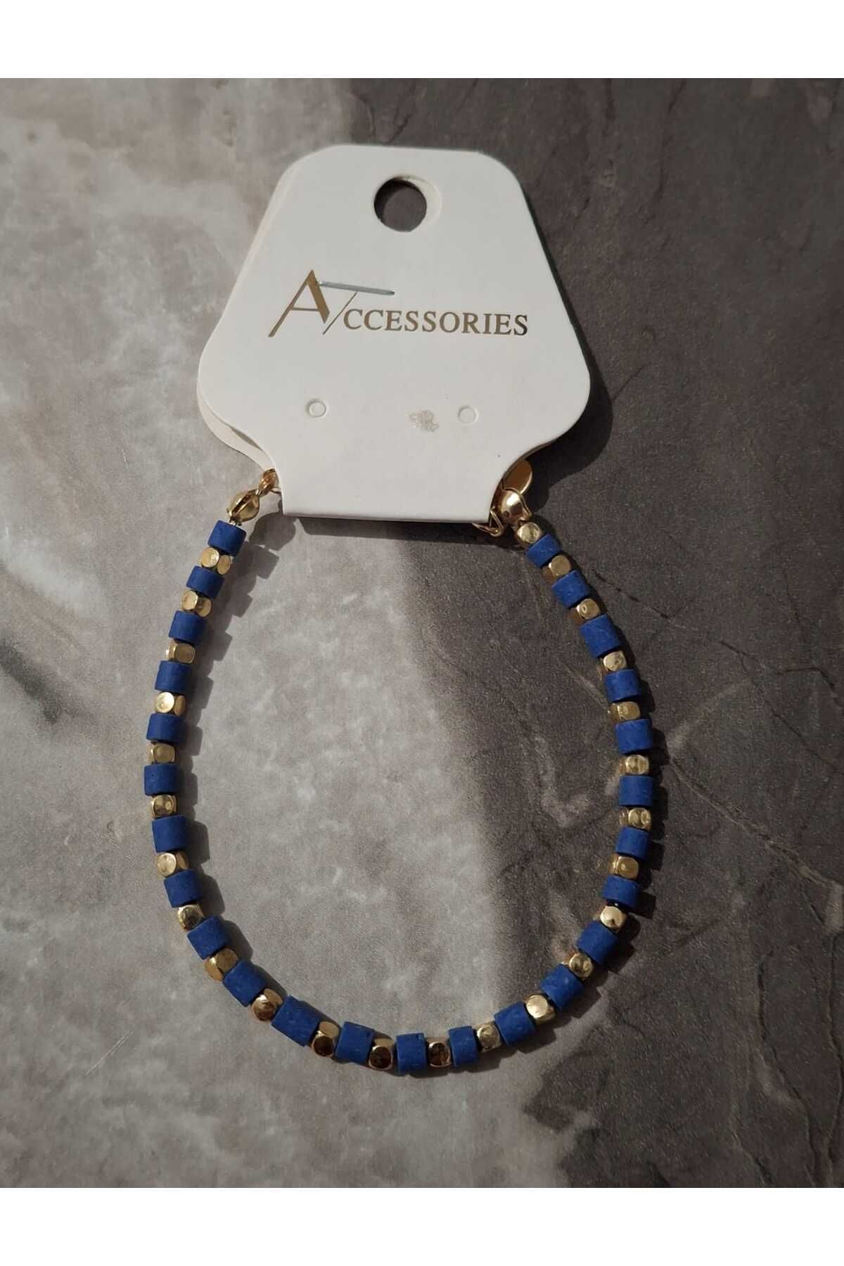 accortic Renkli kauçuk ve Gold boncuk detaylı bileklik