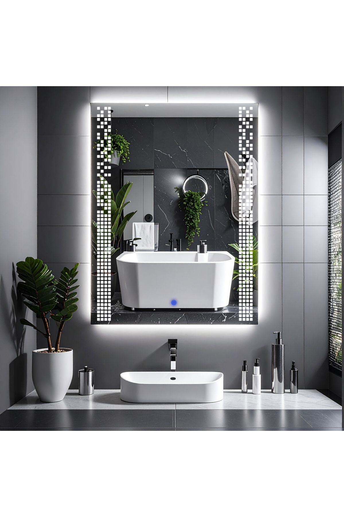 lumora mirror design Velano Beyaz Led'li Lazer Kumlamalı Lavabo & Banyo Aynası (Dokunmatik Sensörlü)