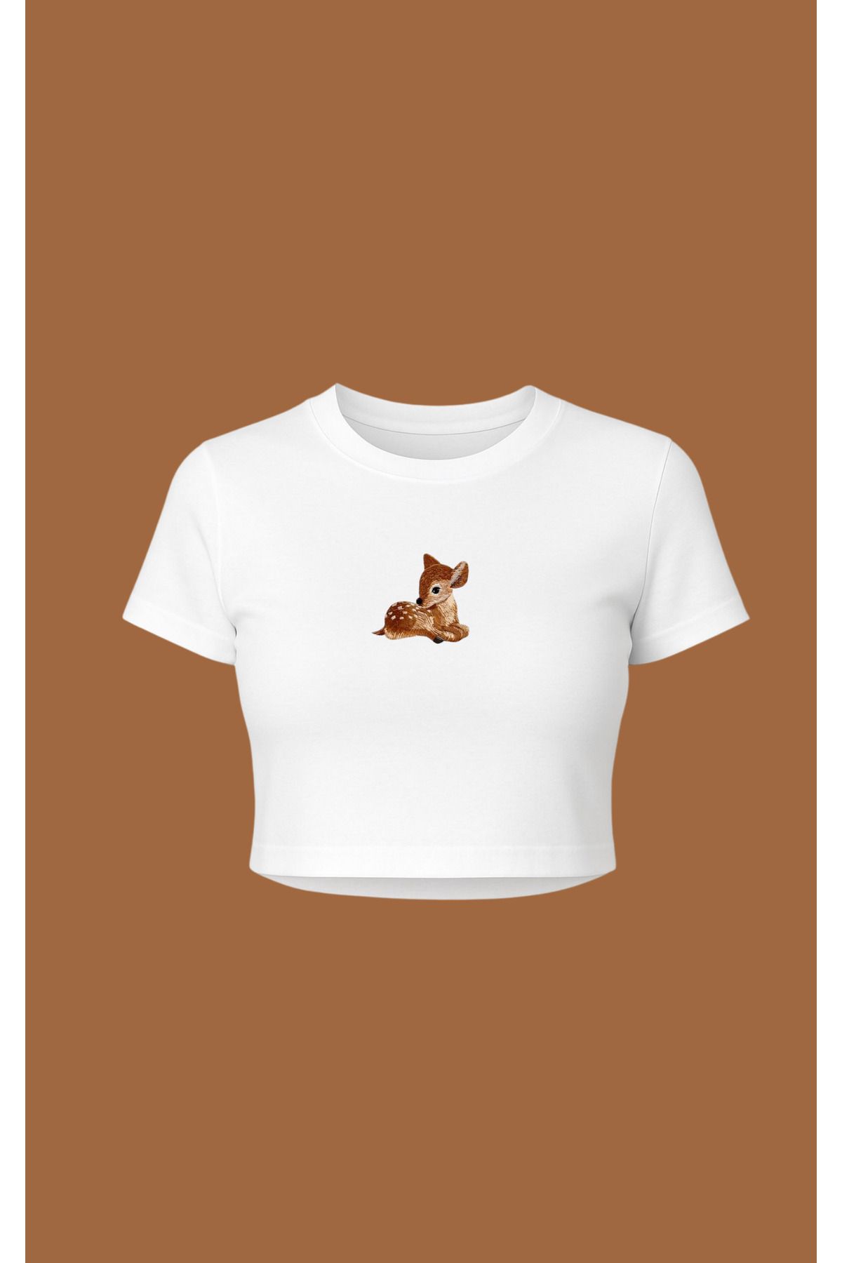 Altair Tr Beyaz Bambi Ceylan Baskılı pinterest tarzı crop tshirt