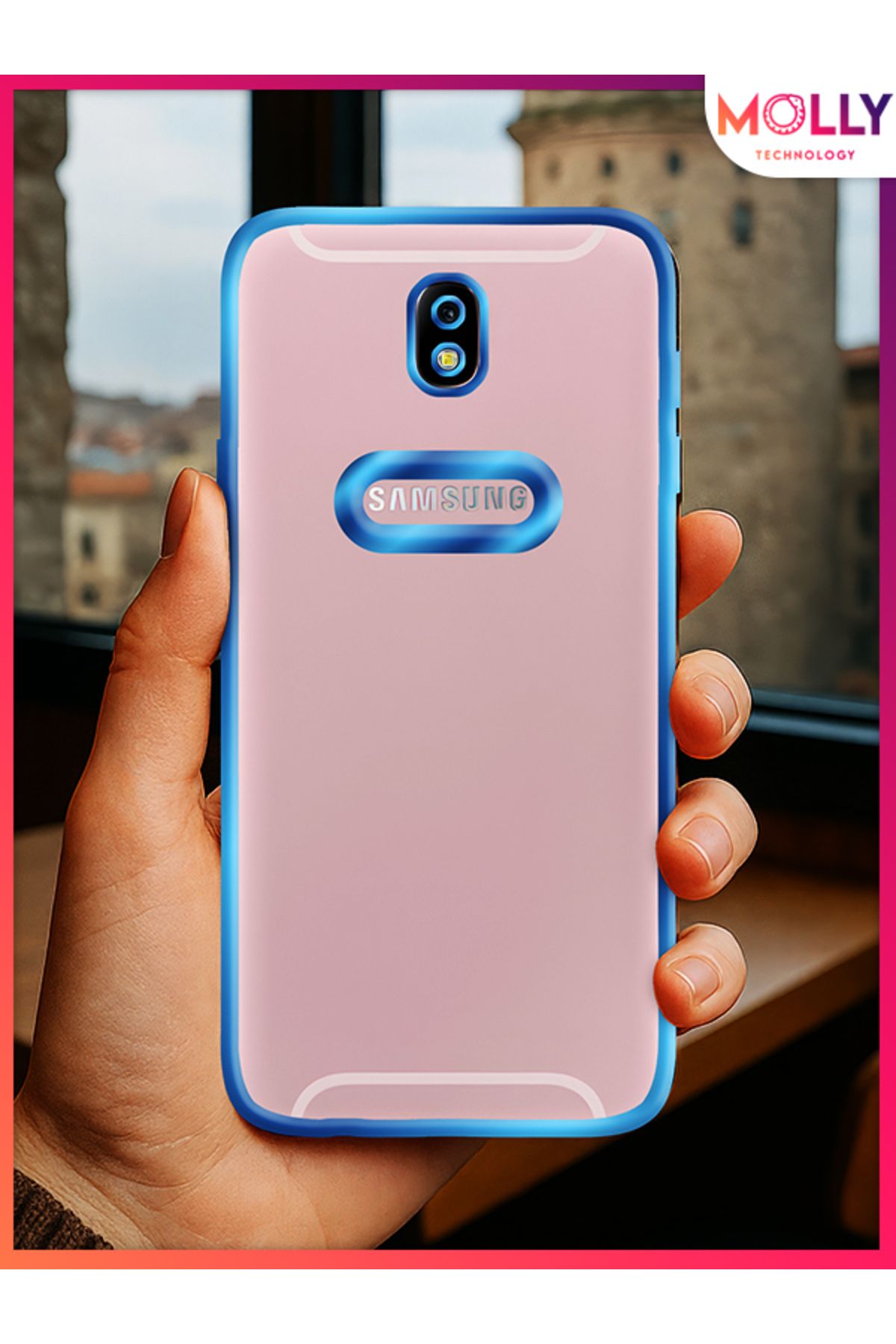 Molly Samsung Galaxy J7 PRO İçin Kenarları Siyah Lens Koruyuculu Lou Lazer Şeffaf Silikon Kılıf