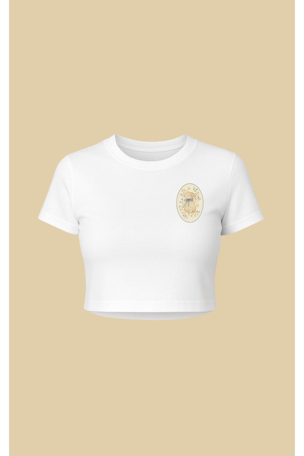Altair Tr Beyaz Renk Tavşan Sarı Baskılı pinterest tarzı crop tshirt