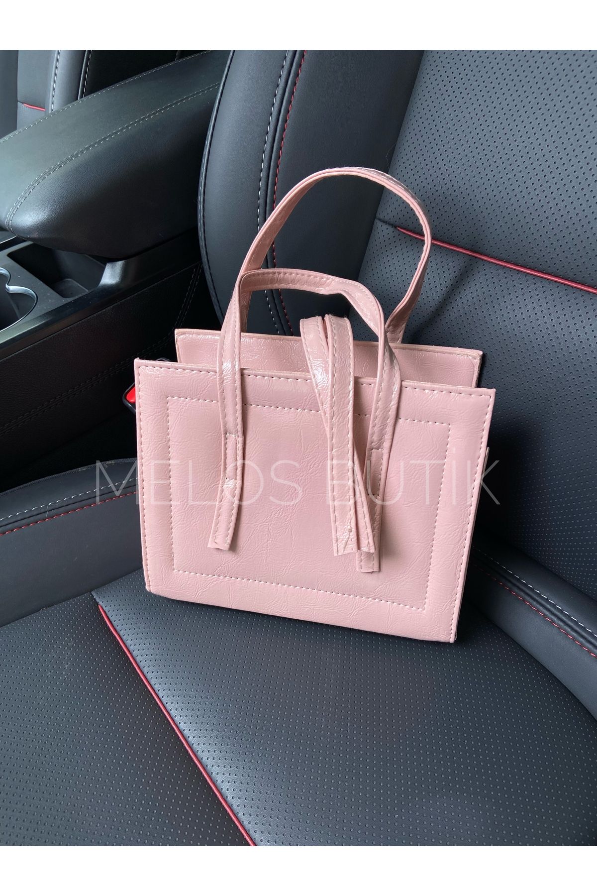 Melos Butik Kadın Pastel Pembe Kare Deri El Ve Omuz Çanta