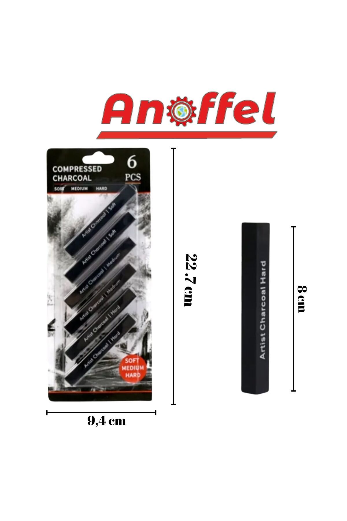 Anoffel Sıkıştırılmış Kömür Füzen 6'lı 1 Paket Siyah Kare Press Kömür Füzen Yassı Çizim Gölgelendirme Grafit