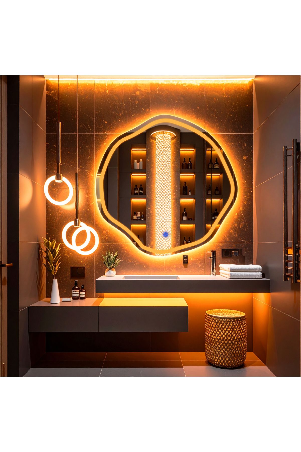 lumora mirror design Lys Amber Led'li Lazer Kumlamalı Lavabo & Banyo Aynası (Dokunmatik Sensörlü)