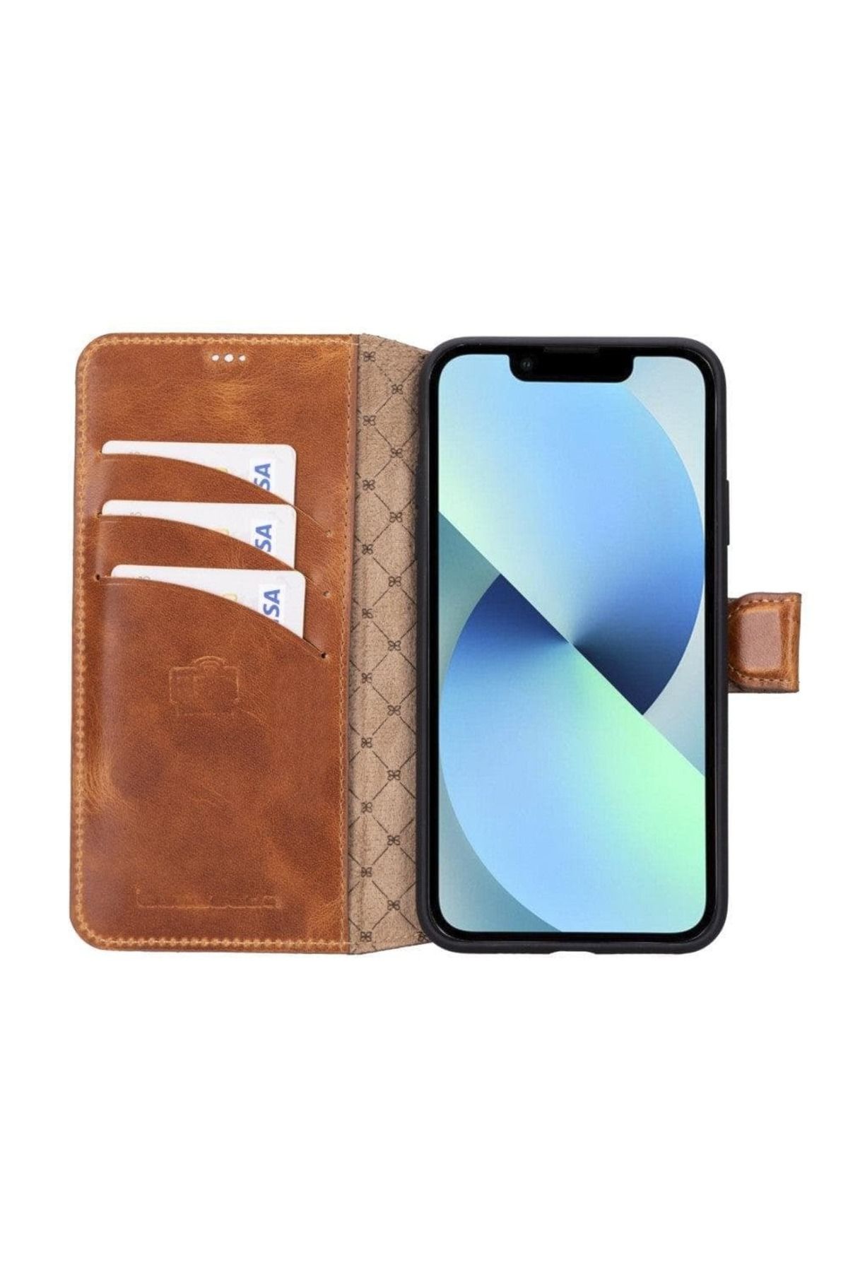 Bouletta iPhone 11 Pro Max uyumlu Cüzdanlı Hakiki Deri Kılıf - Parlak Turuncu
