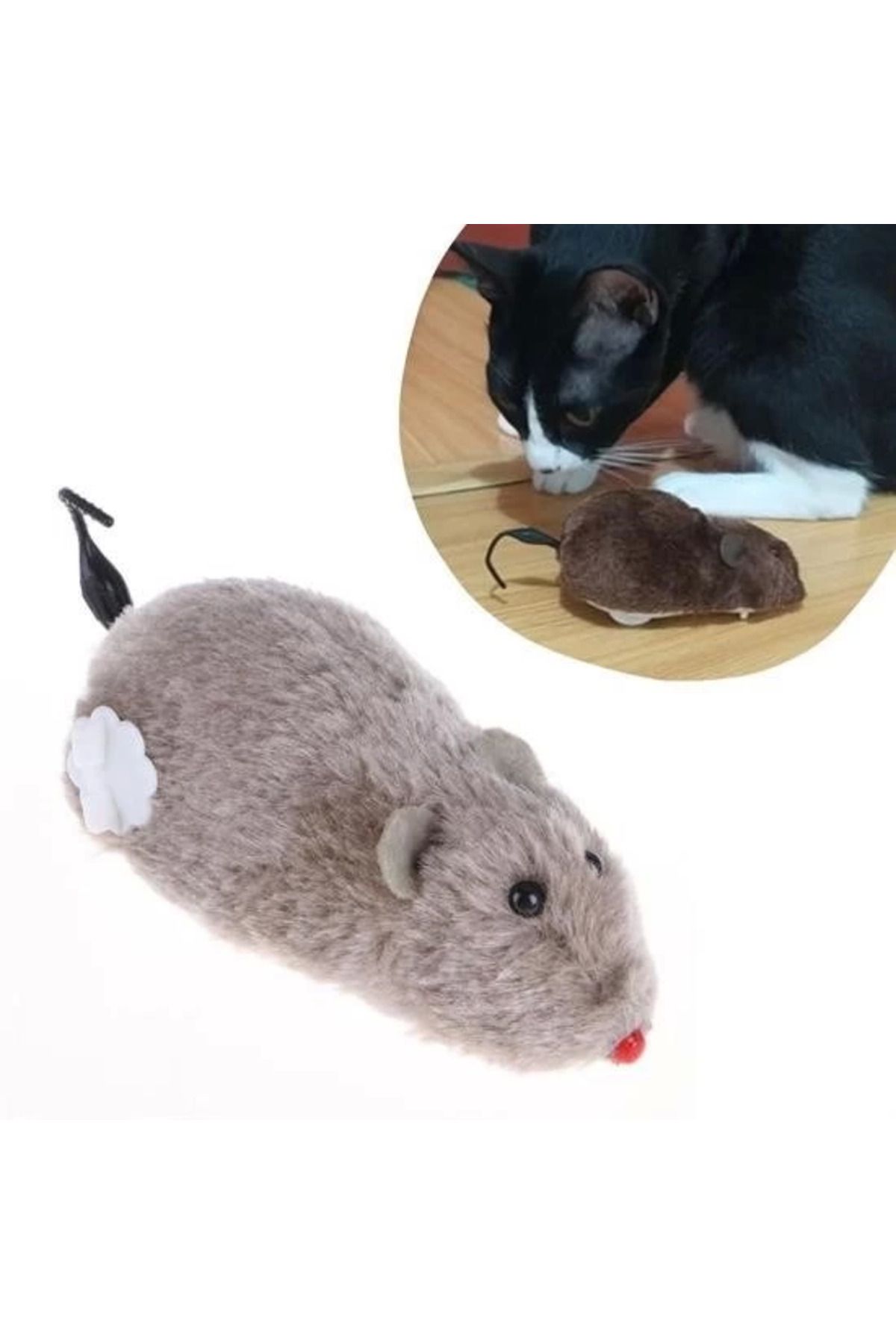 Epilons Kurmalı Kedi Eğitim Oyuncağı Tüylü Peluş Fareli İnteraktif Sevimli Eğlenceli Oyuncak