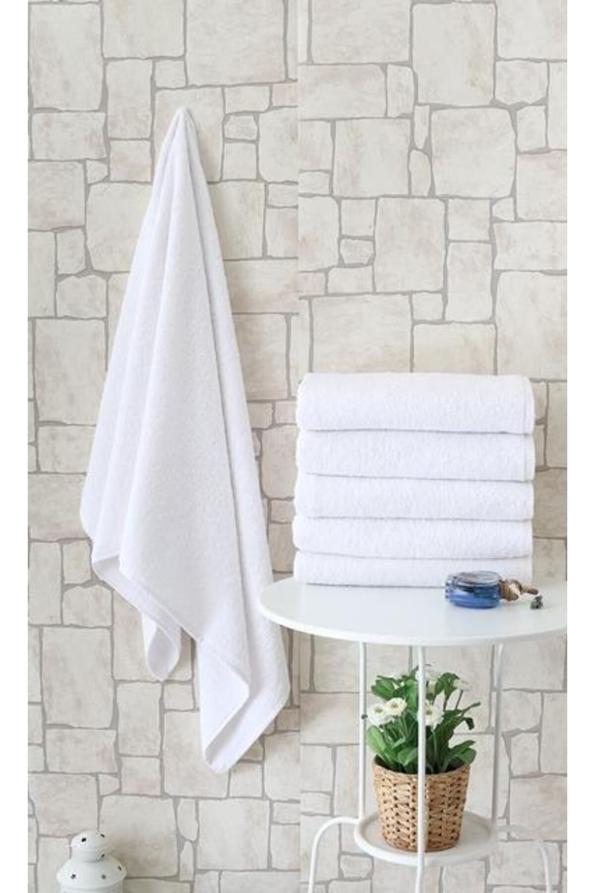 melfxxl eticaret Otel Tipi 6'lı 70x140 Banyo Havlusu Beyaz