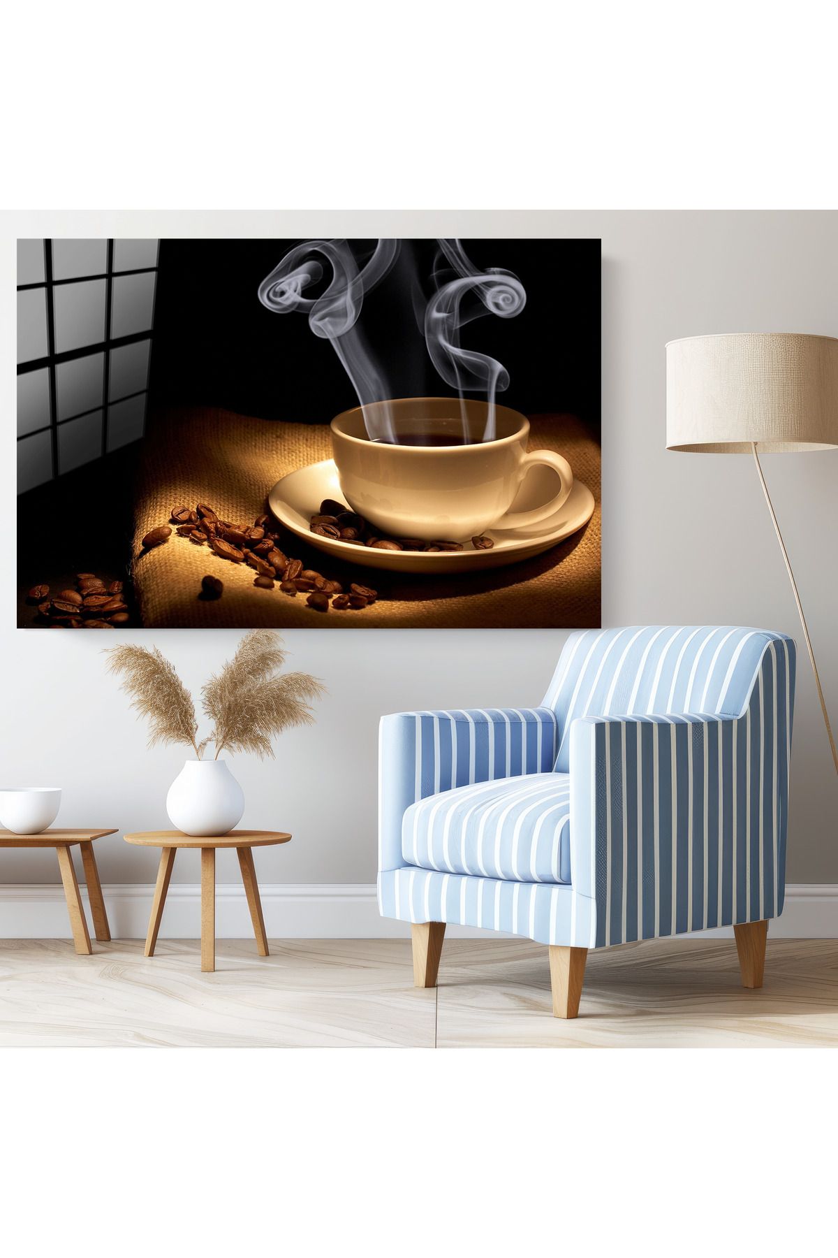 Cam Tablo Sıcak Kahve Fincanı Temalı 4 mm Temperli Cam Tablo – Modern Mutfak & Oturma Odası Dekoru