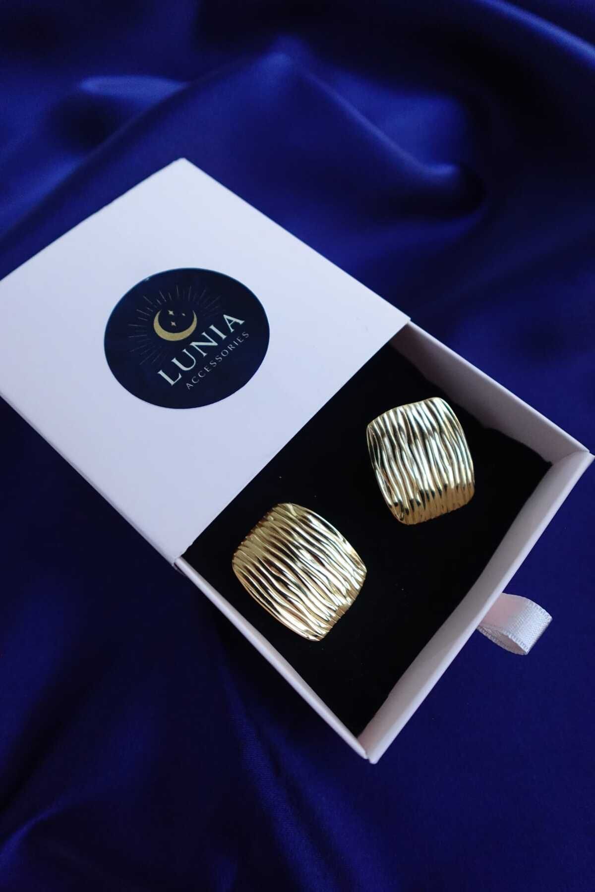 Lunia accessories Desenli Kara Lüks Çelik Küpe