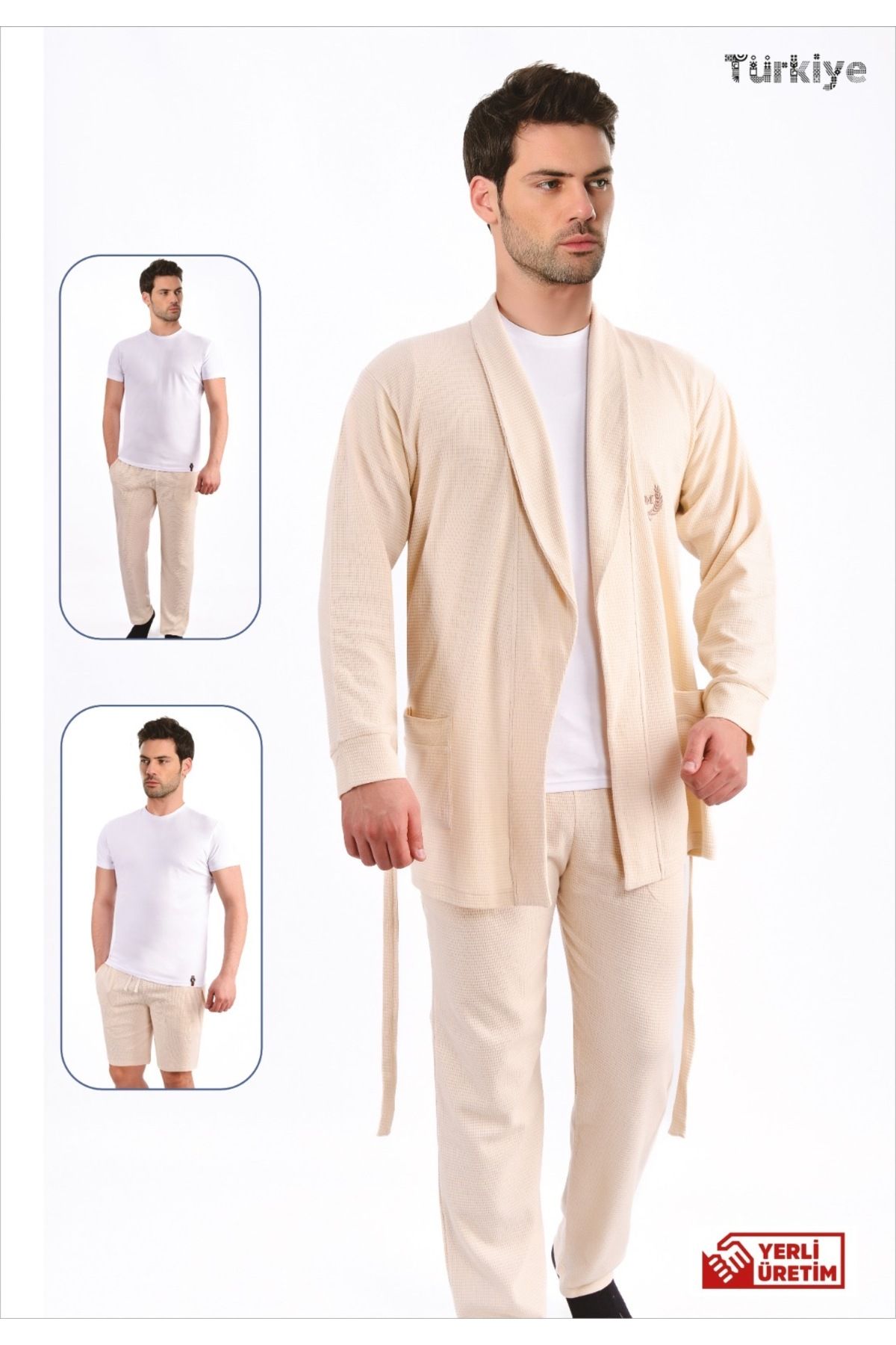 Ebrar Çeyiz 4lü waffle sabahlık pijama takım