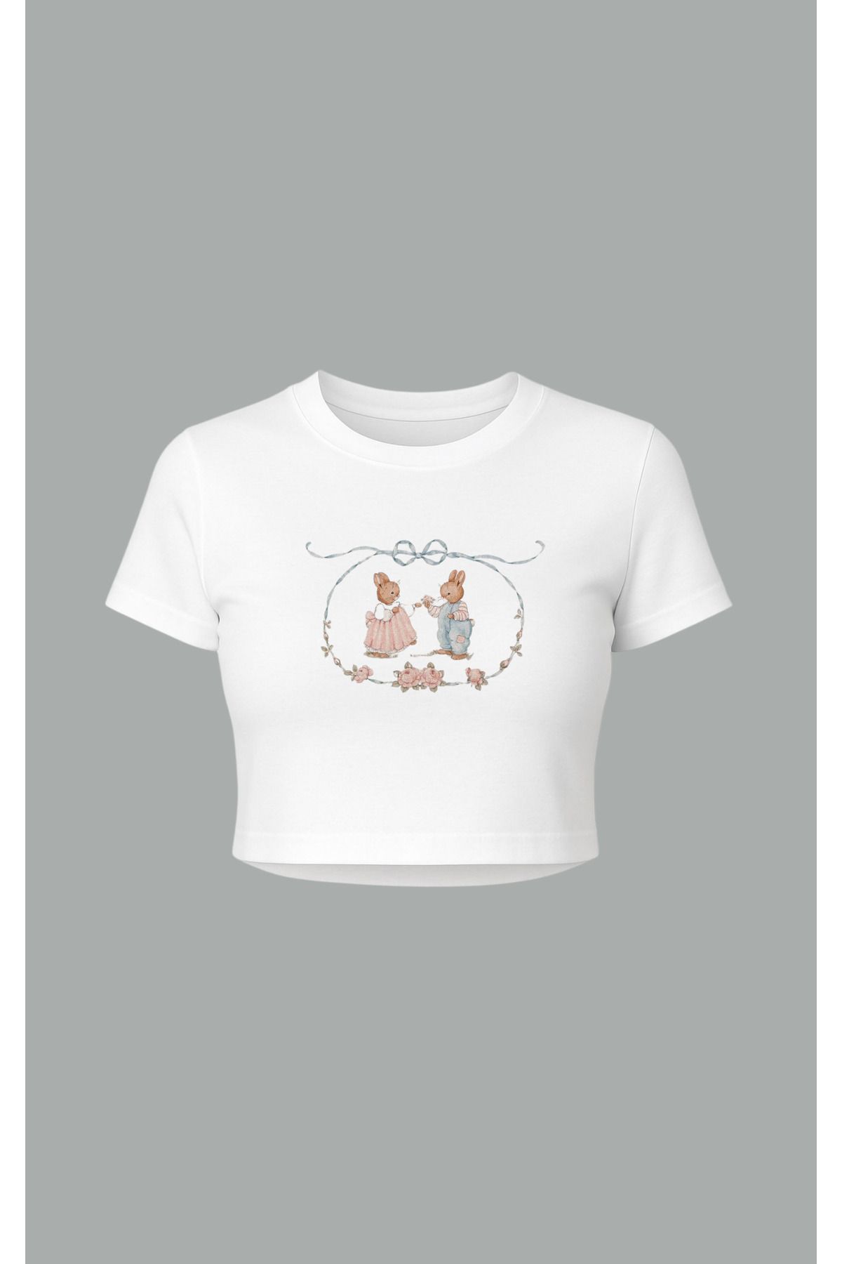 Altair Tr Beyaz Tavşan sevimli vintage Baskılı pinterest tarzı crop tshirt
