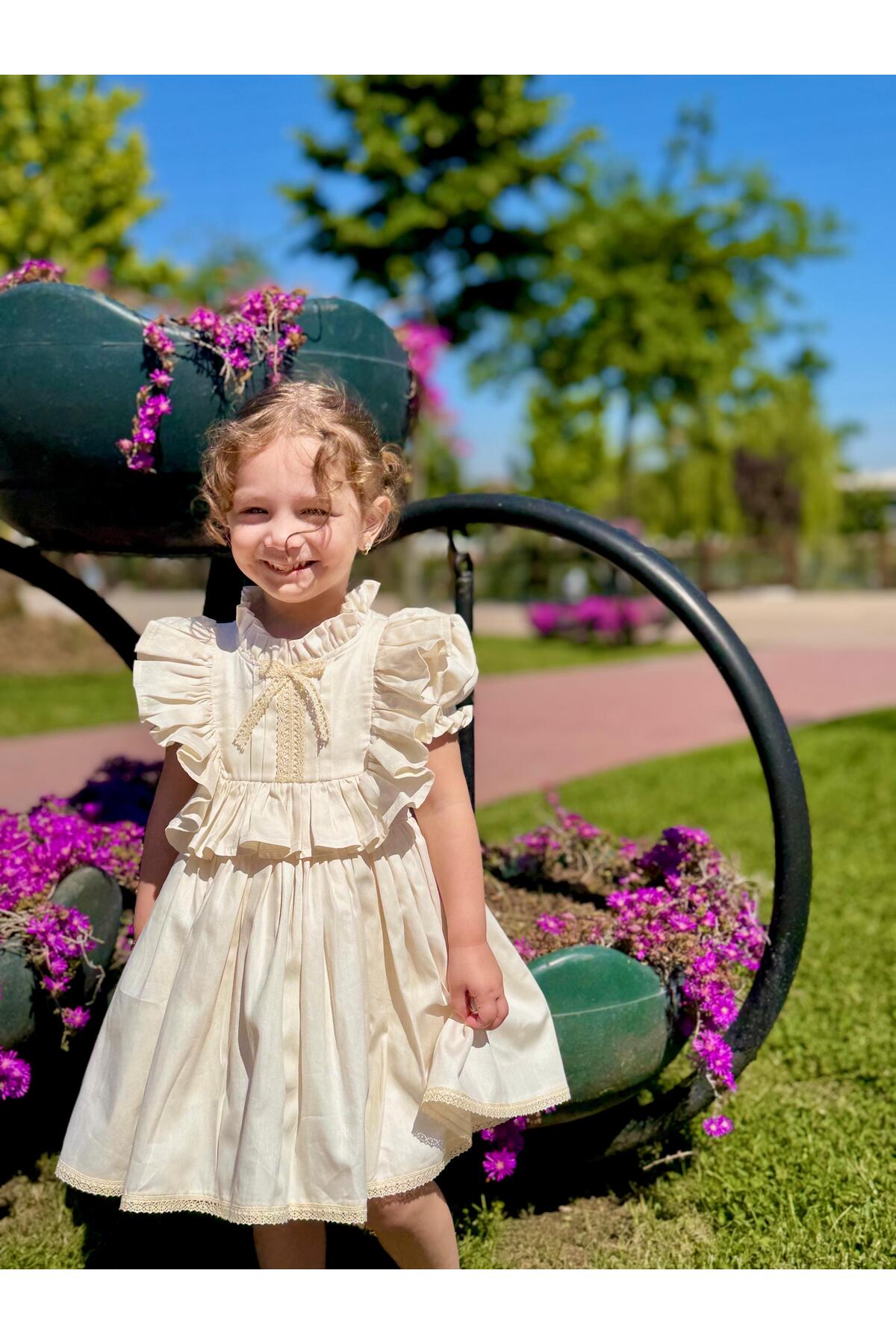 Hly Karol Tasarım Defne Krem Vintage Kız Bebek Elbise,Doğum günü elbise,fotoğraf çekim elbise,0-7 Yaş Uygun fotoğrafı 2 (önizleme)