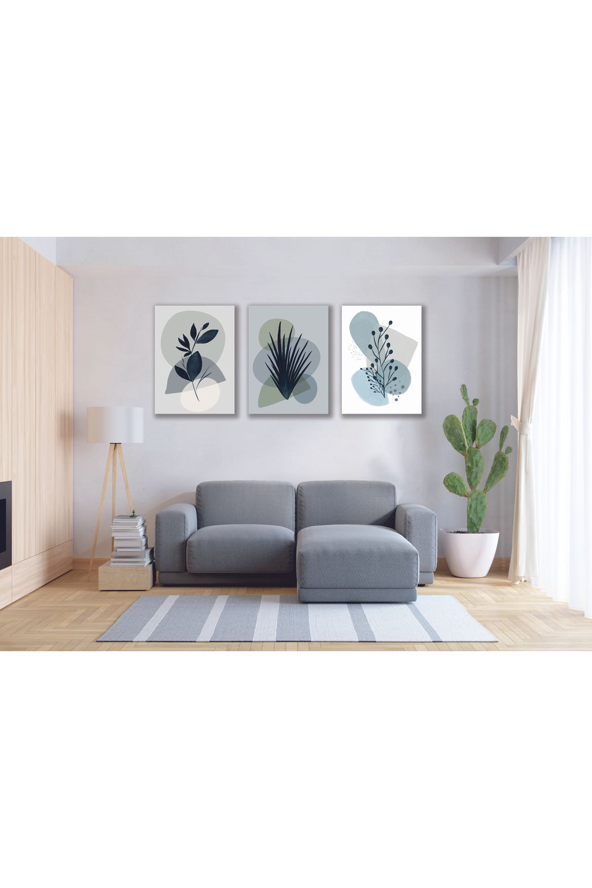FUBE HOME Üçlü Minimalist Bitki Temalı Modern Duvar Tablosu Seti