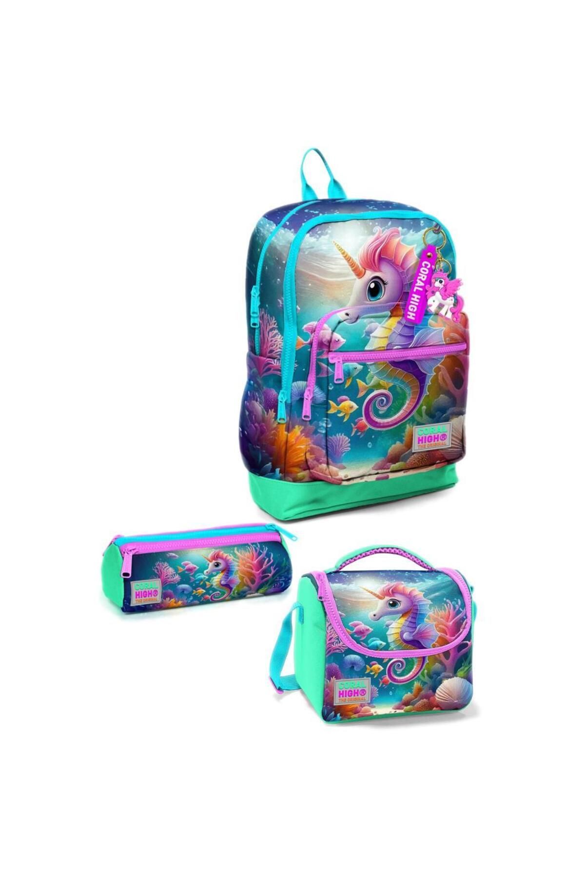 Coral High Desenli Okul Çantası Beslenme Kalemlik 3lü Set 23772