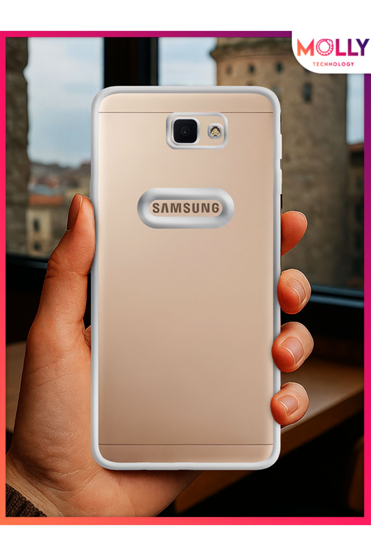 Molly Samsung Galaxy J7 Prime İçin Kenarları Gümüş Lens Koruyuculu Lou Lazer Şeffaf Silikon Kılıf