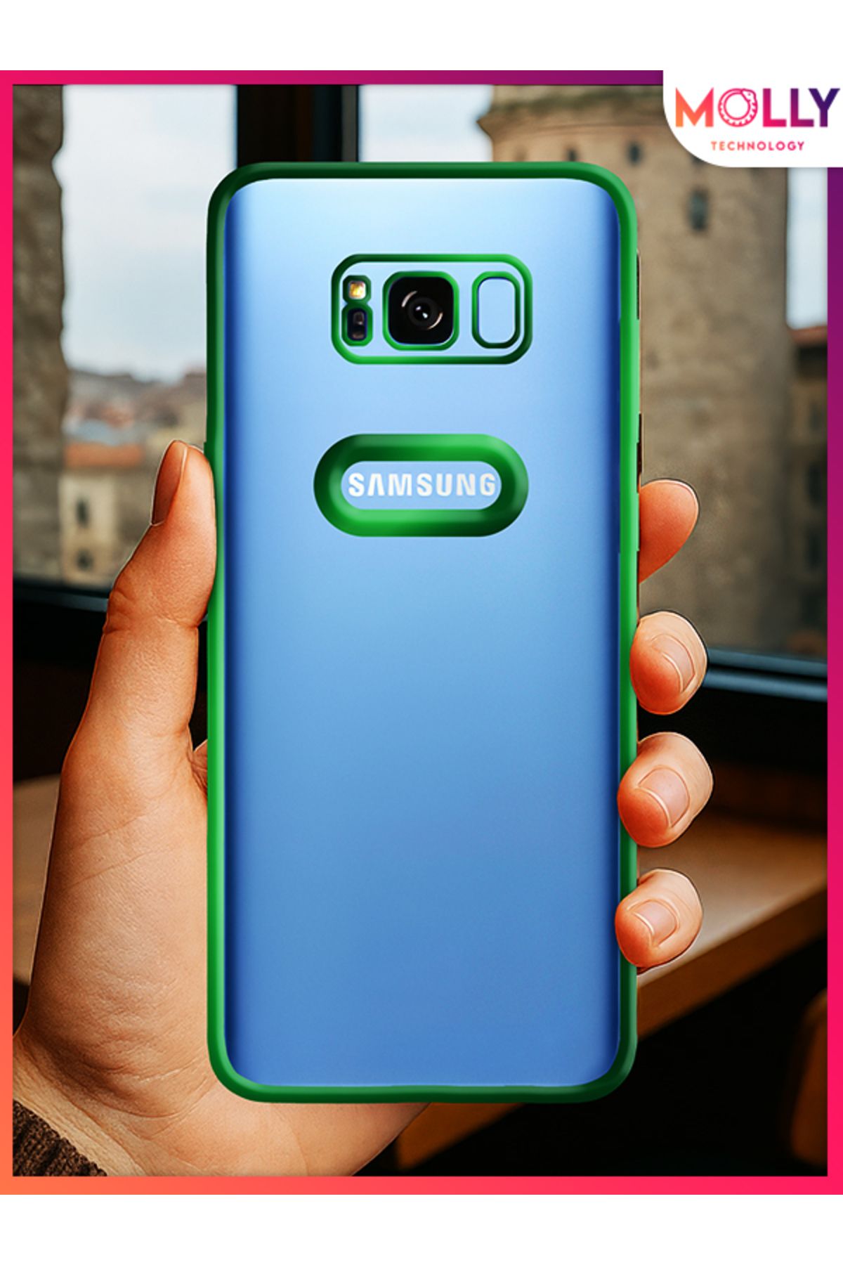 Molly Samsung Galaxy S8 İçin Kenarları Zehir Yeşili Lens Koruyuculu Lou Lazer Şeffaf Silikon Kılıf