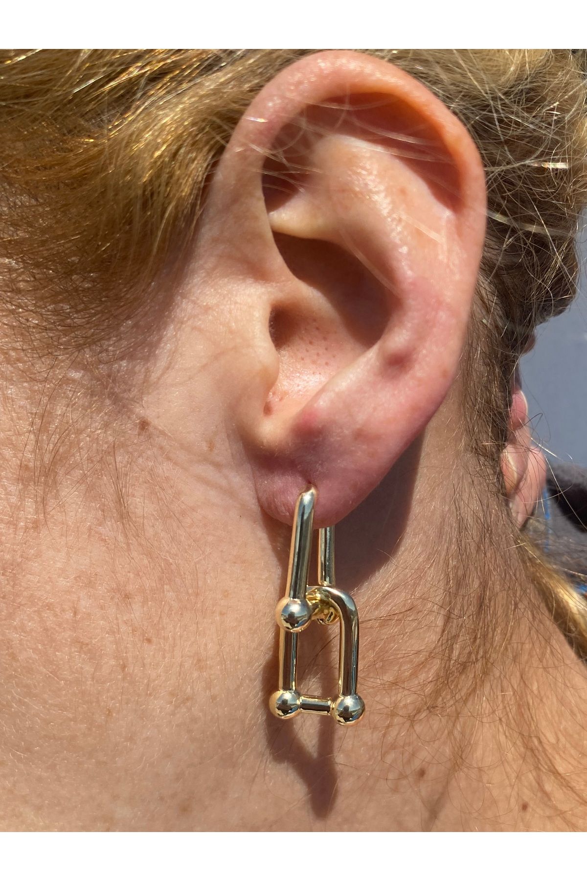 Jiji Jewelery Tiff Co Classic Sallantılı Altın Renk Paslanmaz Çelik Küpe