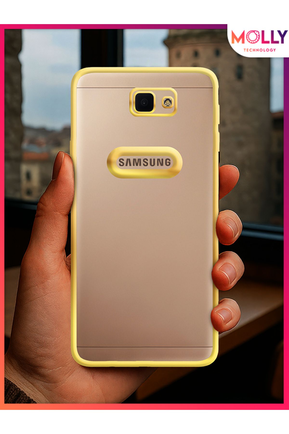 Molly Samsung Galaxy J7 Prime İçin Kenarları Gold Lens Koruyuculu Lou Lazer Şeffaf Silikon Kılıf