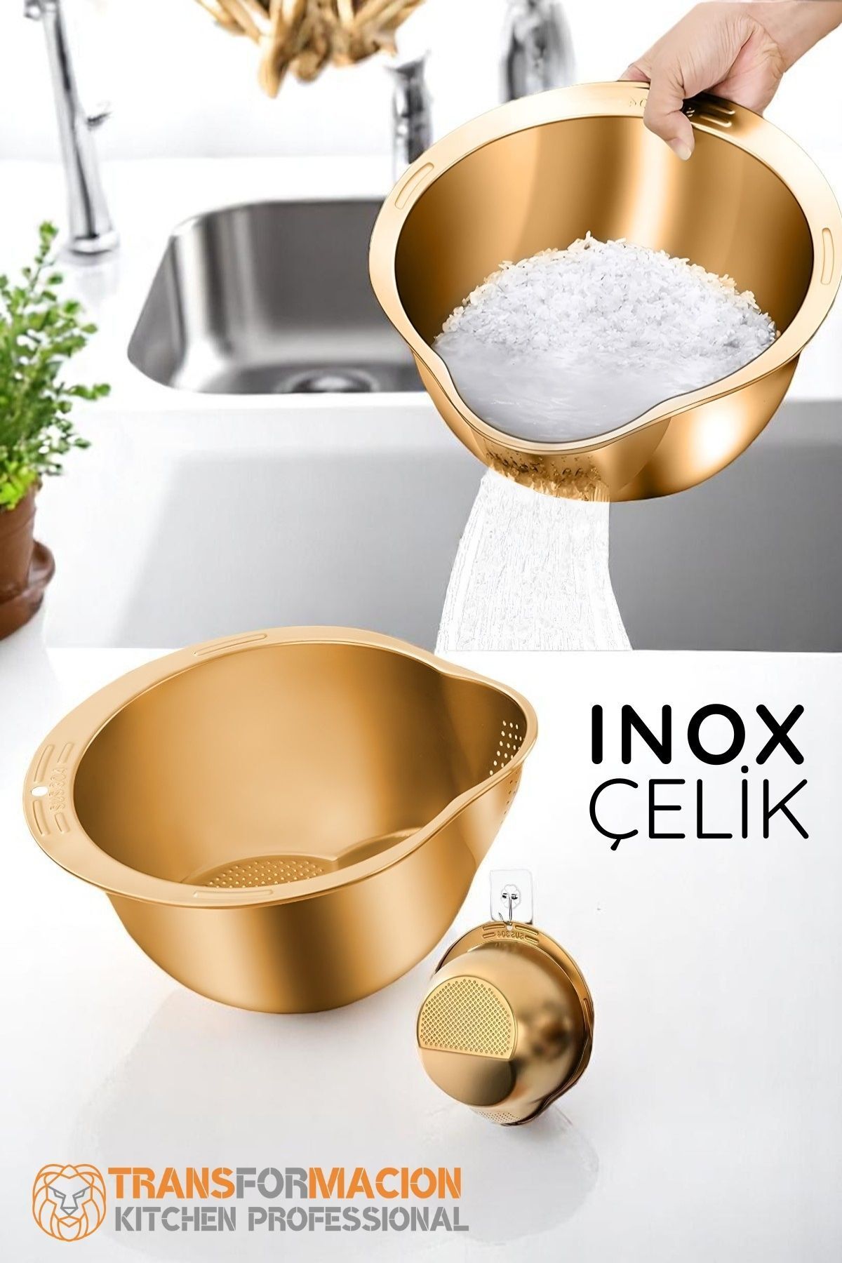 Transformacion Pirinç Süzgeci Makarna Salata Süzgeci 304 Inox Paslanmaz Çelik 721720