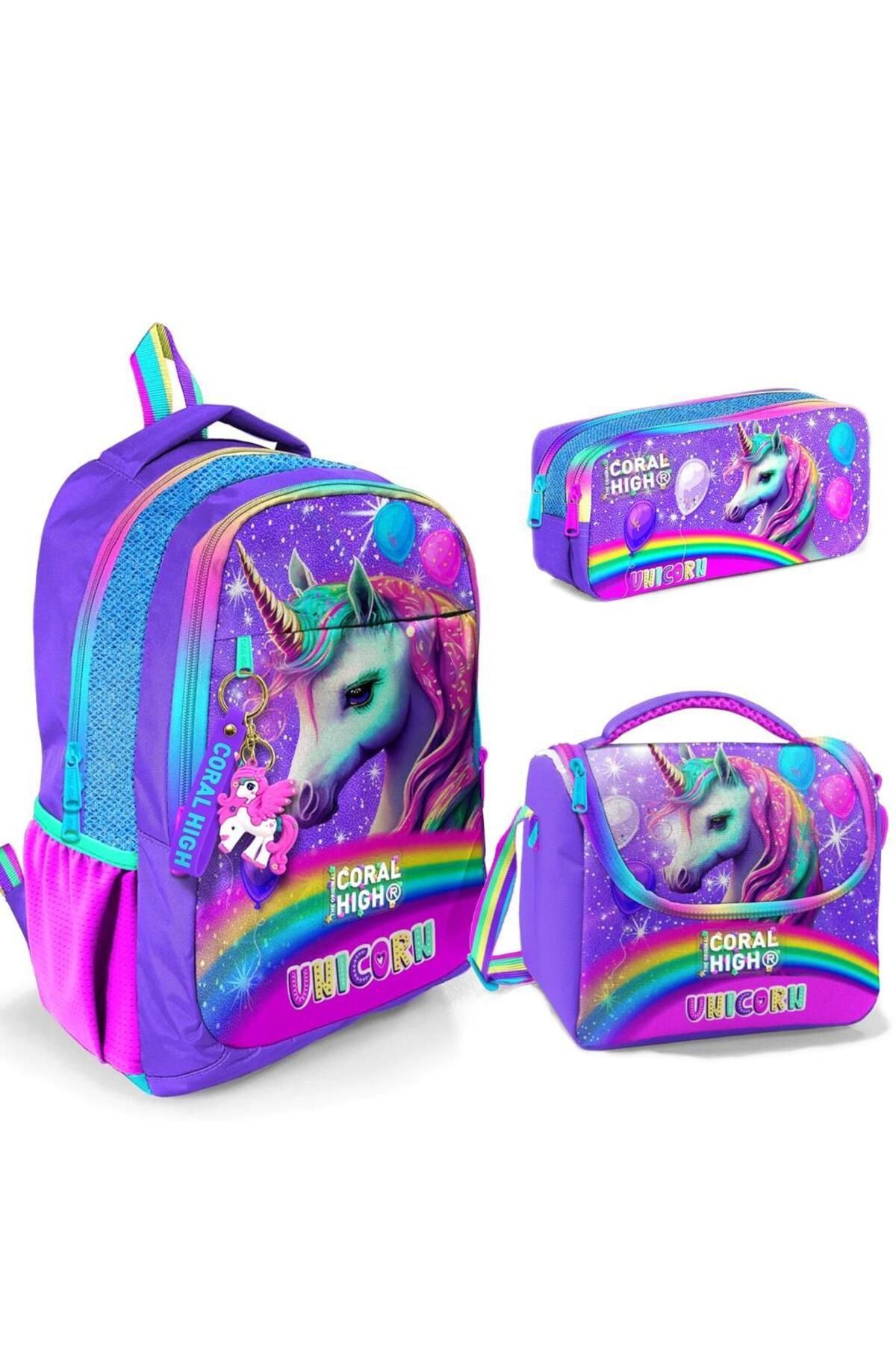 Coral High Desenli Okul Çantası Beslenme Kalemlik 3lü Set 23663