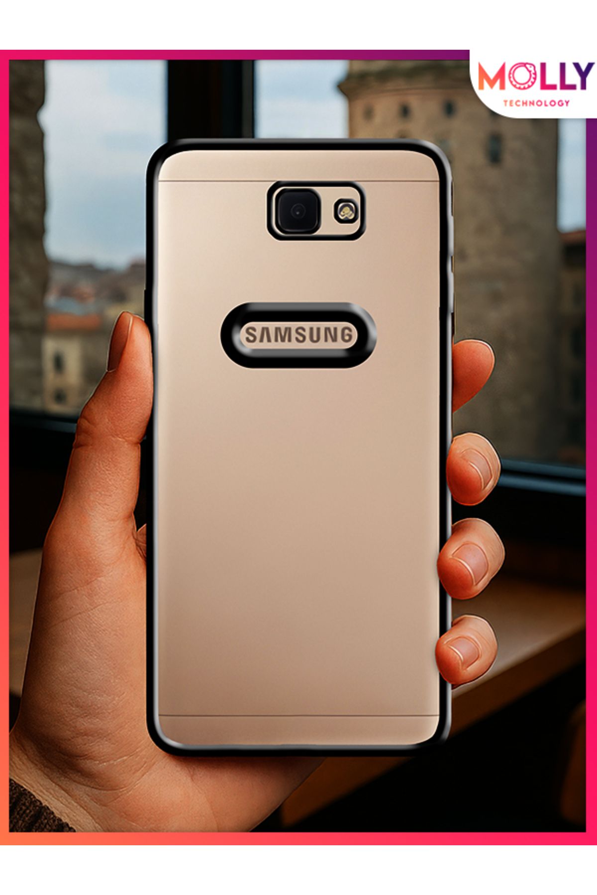 Molly Samsung Galaxy J7 Prime İçin Kenarları Siyah Lens Koruyuculu Lou Lazer Şeffaf Silikon Kılıf