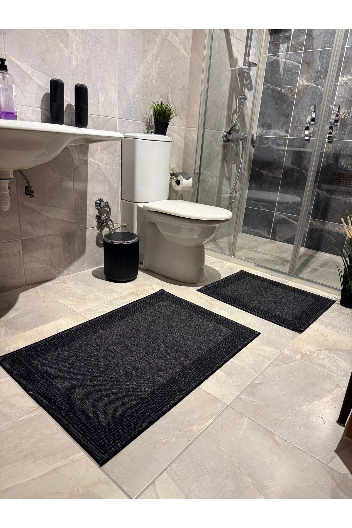 Calabra 2'Lİ BANYO PASPASI YIKANABİLİR SİYAH/ANTRASİT