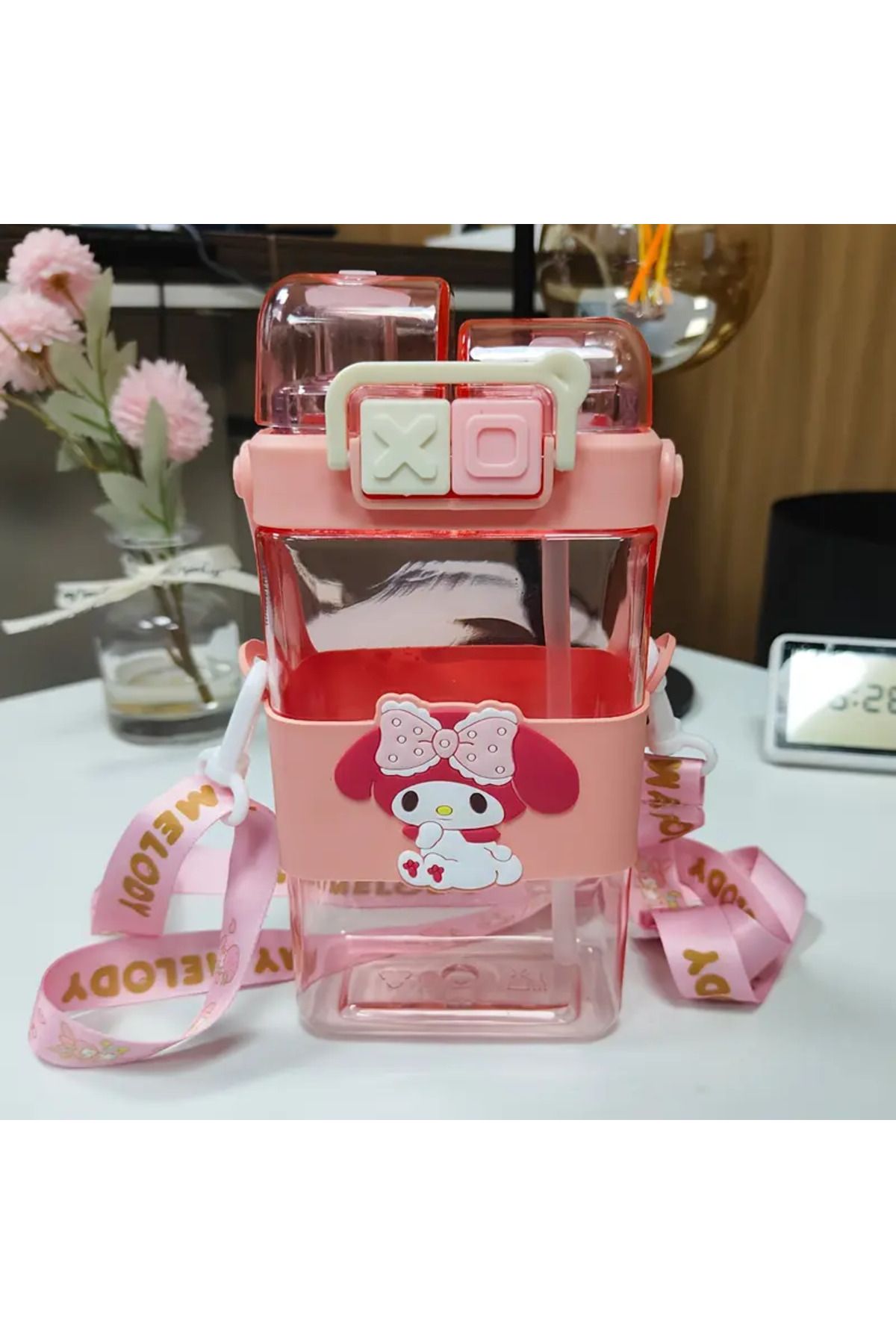 ada çanta kırtasiye MY Melody figürlü Çocuk Suluk Matara 520ml Askılı iki Bölmeli Kapak Plastik Ad74566