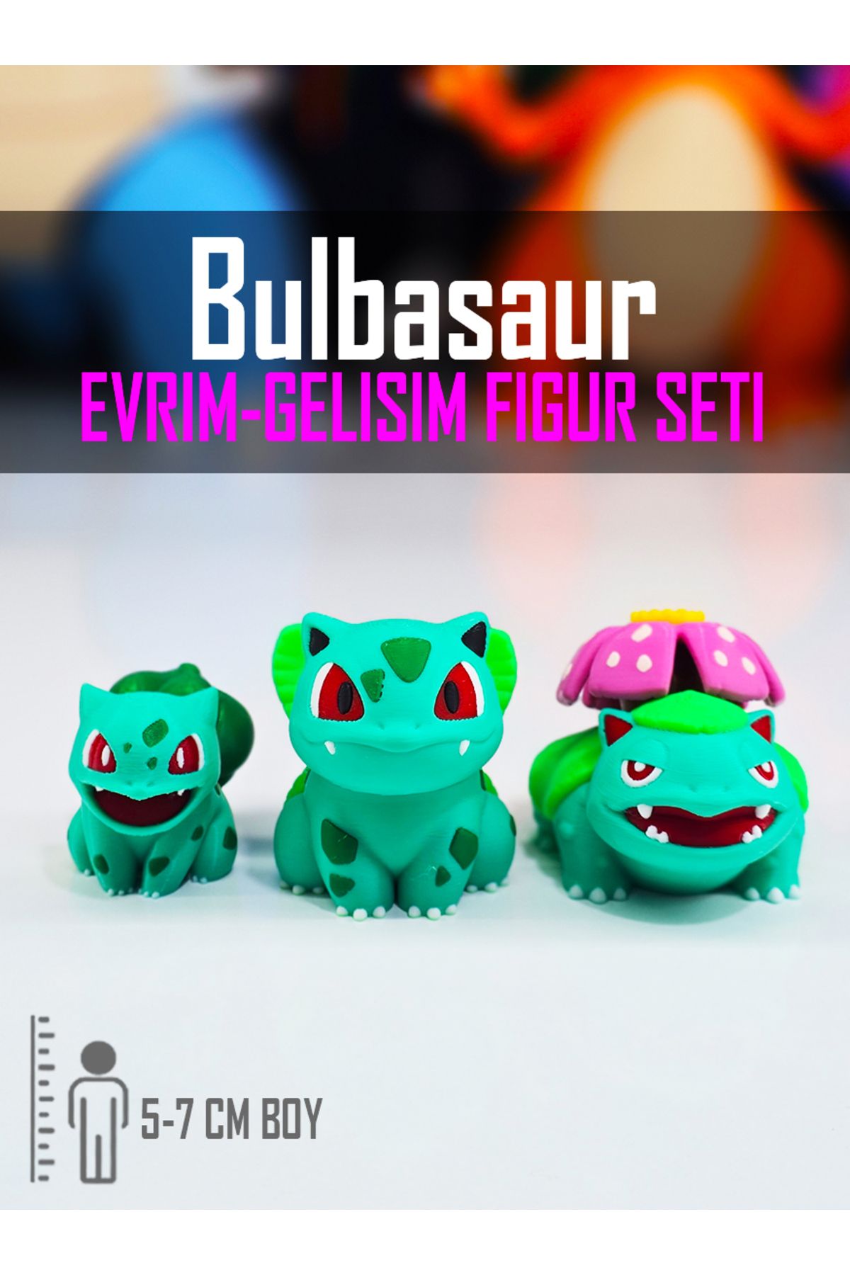 Suelo Butik Pokemon Bulbasaur Evrim Gelişim Seti Ivysaur, Venusaur Pokemon Figür Oyuncak 5-6-7 Cm