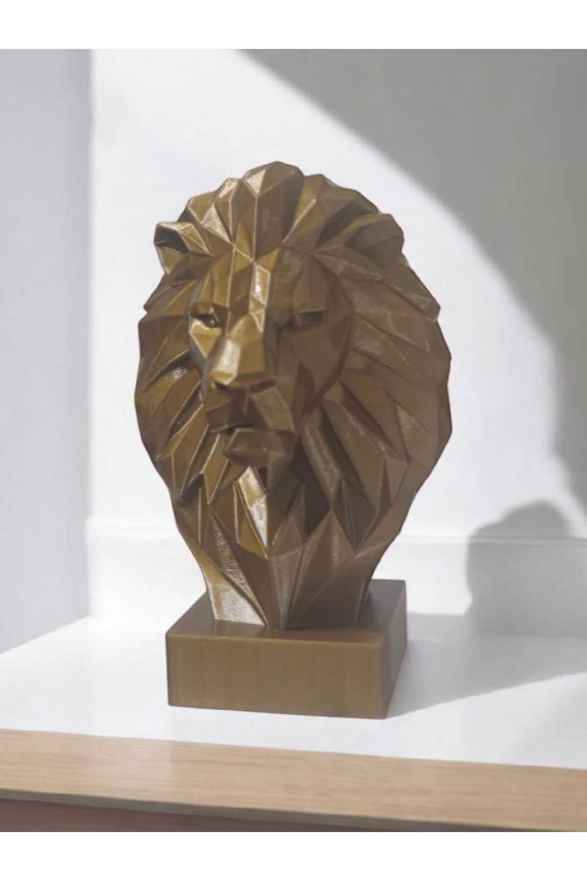 Dropcek eticaret Dekoratif Bronz Geometrik Aslan Büstü Biblo