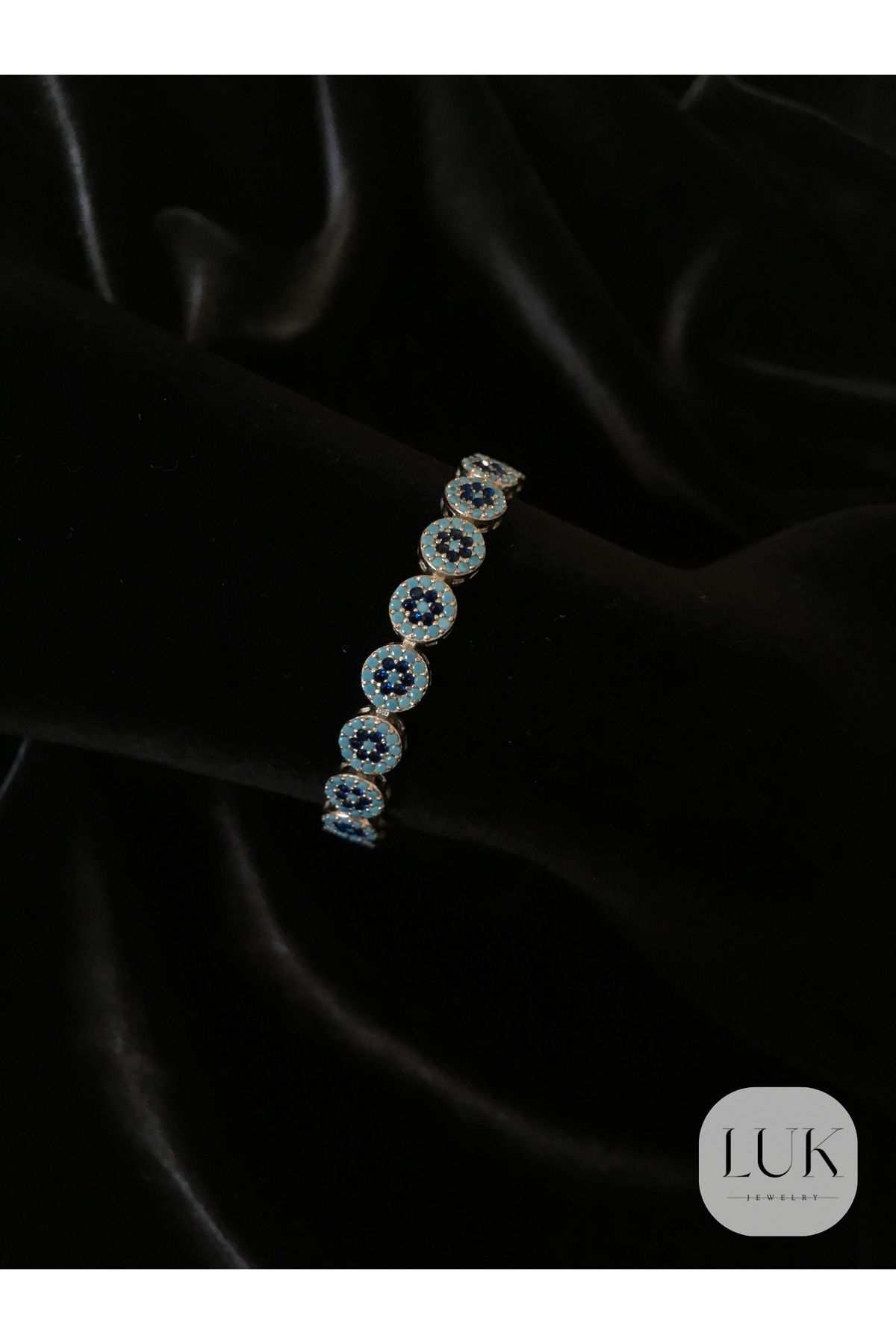 LUK JEWELRY 925 AYAR ÇİÇEKLİ MAVİ TAŞLI BİLEKLİK